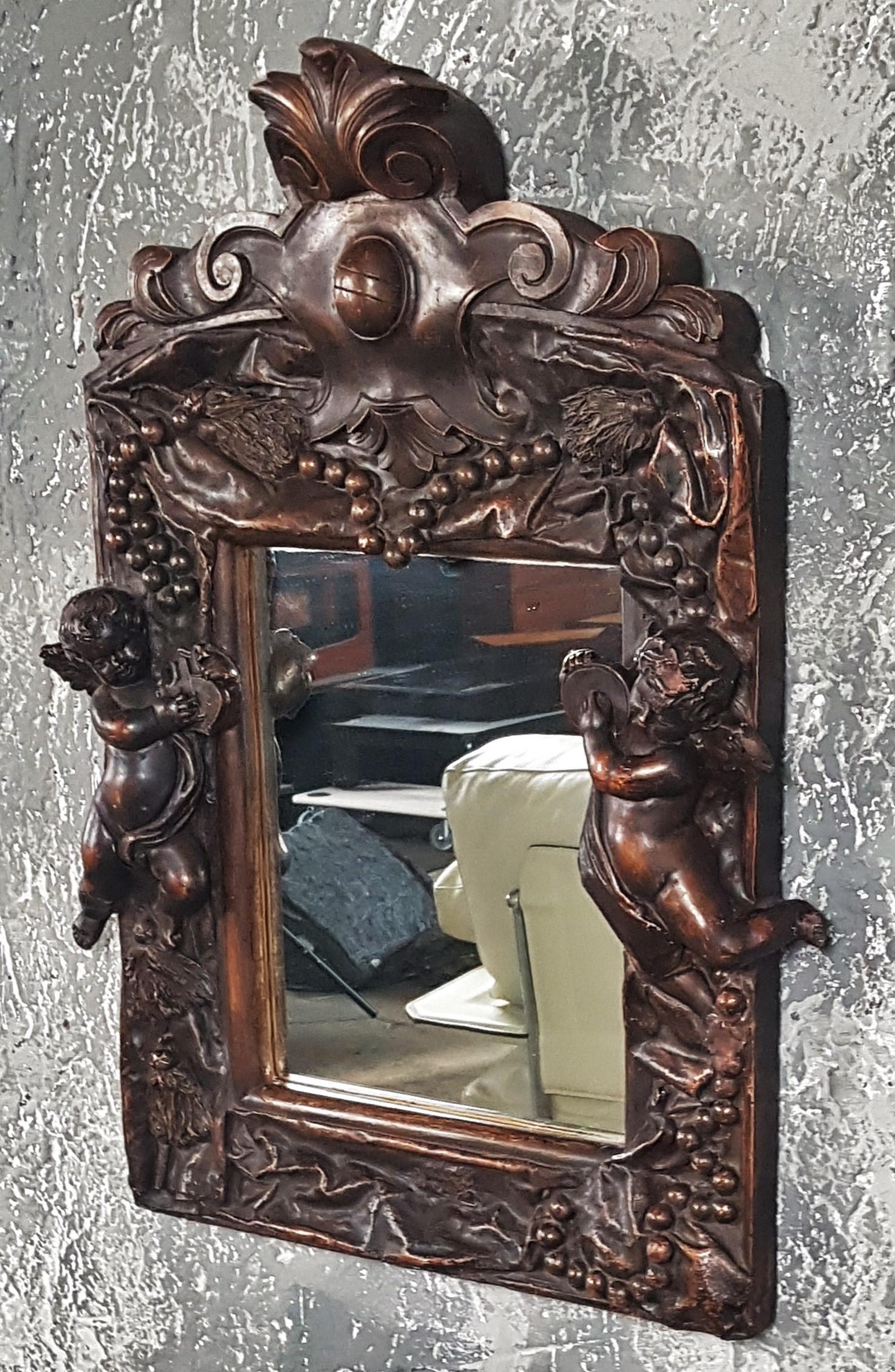 Baroque Louis XV Wall Mirror with Putt Sculptures, France For Sale 1
