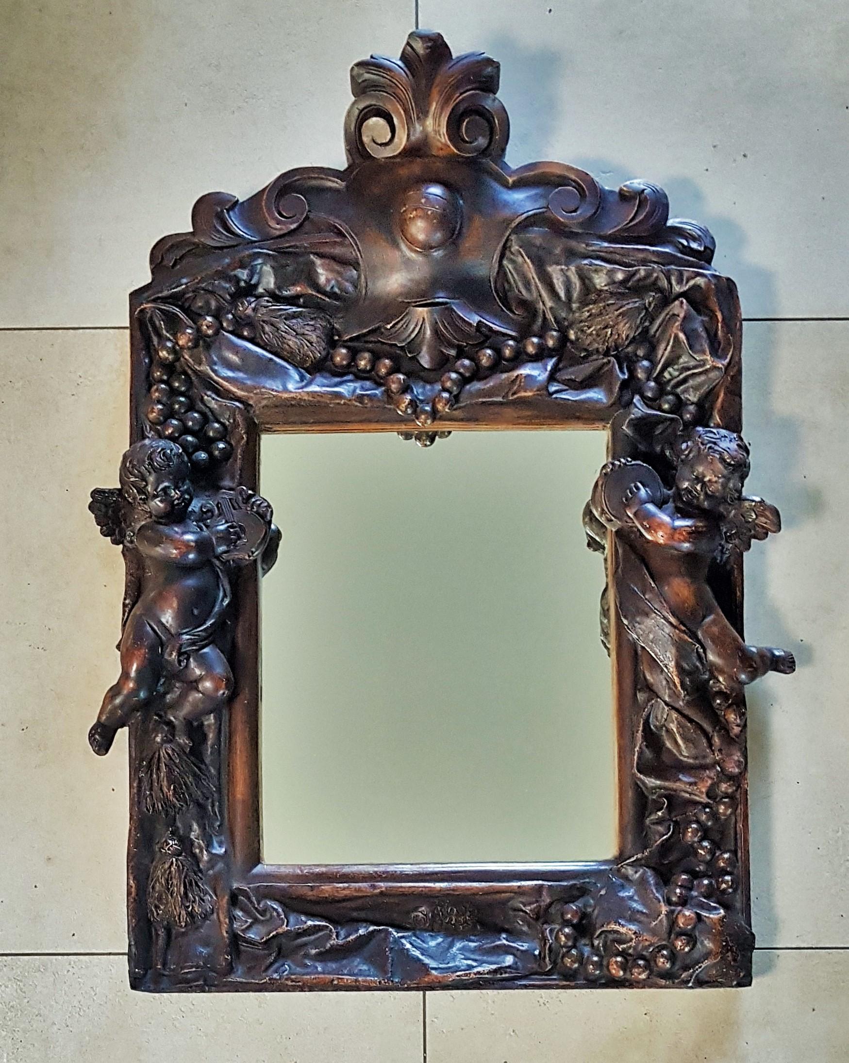 Baroque Louis XV Wall Mirror with Putt Sculptures, France For Sale 2