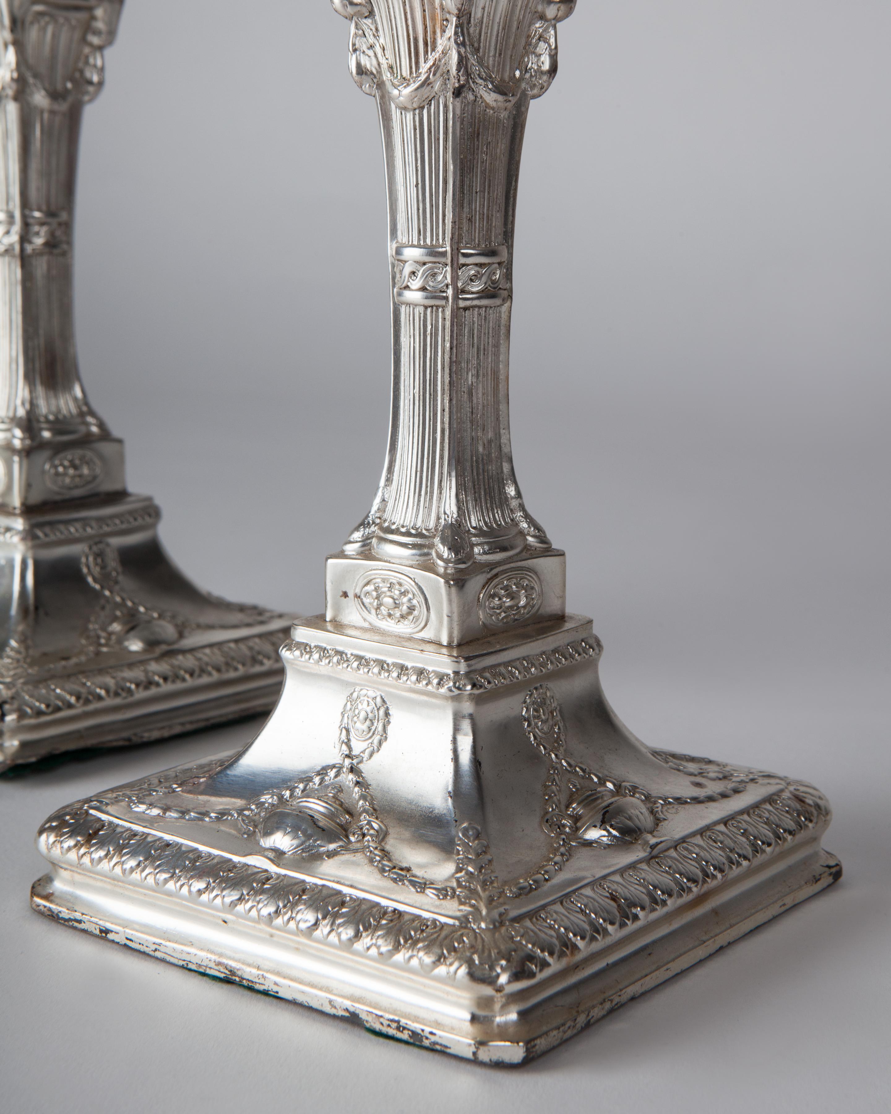 Pair of Baroque Louis XVI Style Silverplate Candlesticks, Circa 1880 For Sale 1