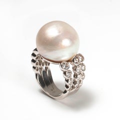 Baroque Mabé Pearl, Diamond and White Gold Ring, Circa 1990
