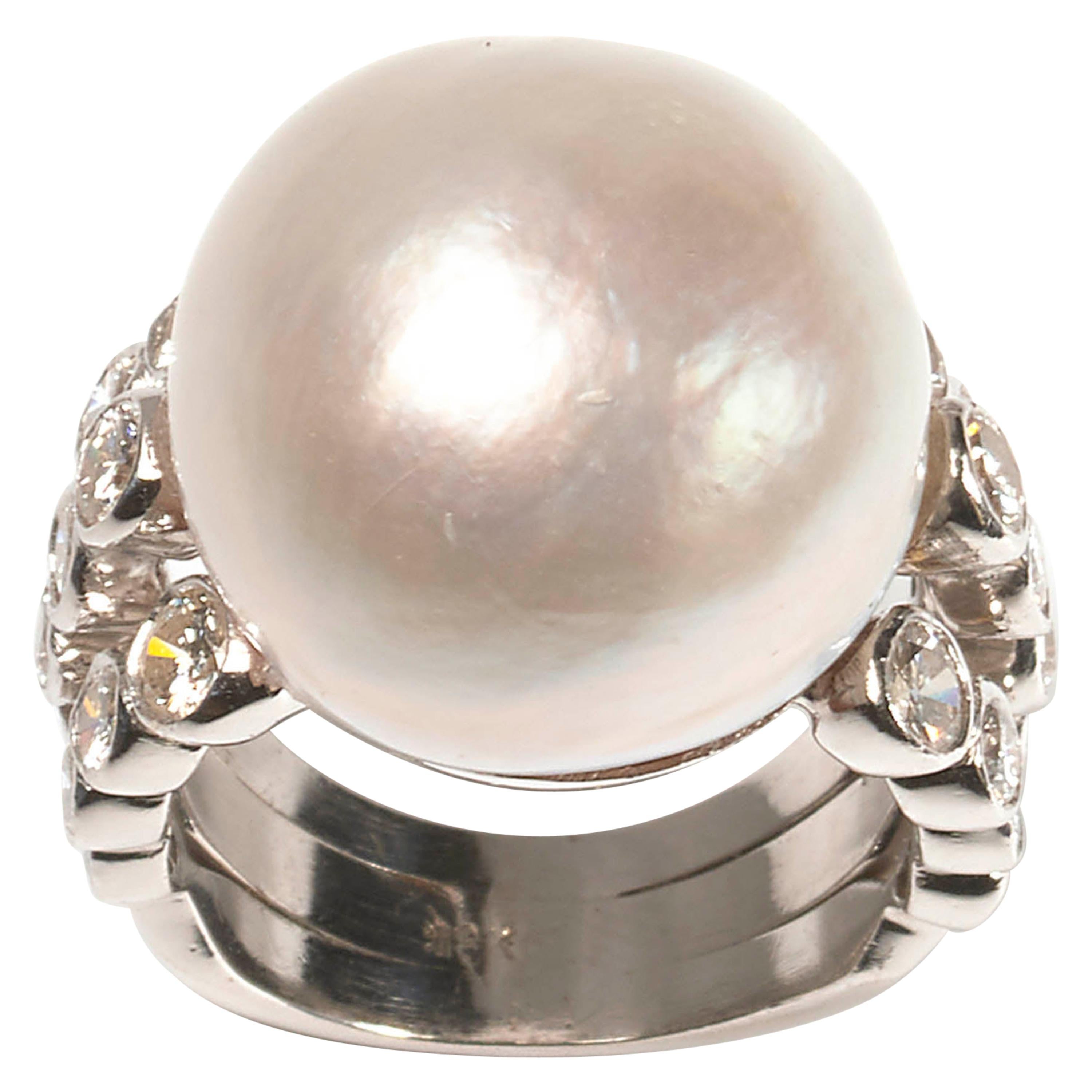 Baroque Pearl and Diamond Ring, circa 1960 For Sale at 1stDibs