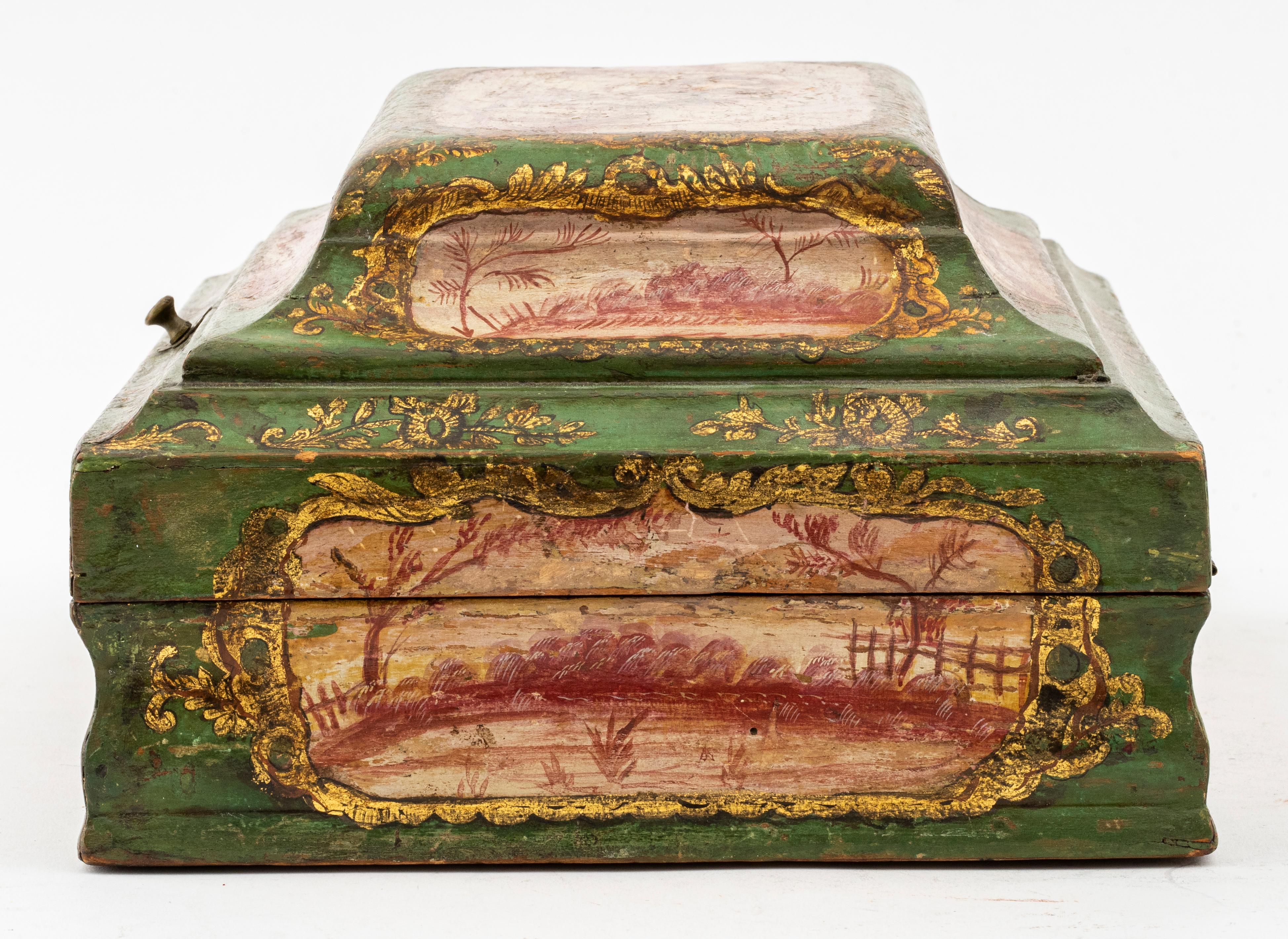 Baroque Manner Hand-Painted Wooden Decorative Box In Good Condition In New York, NY