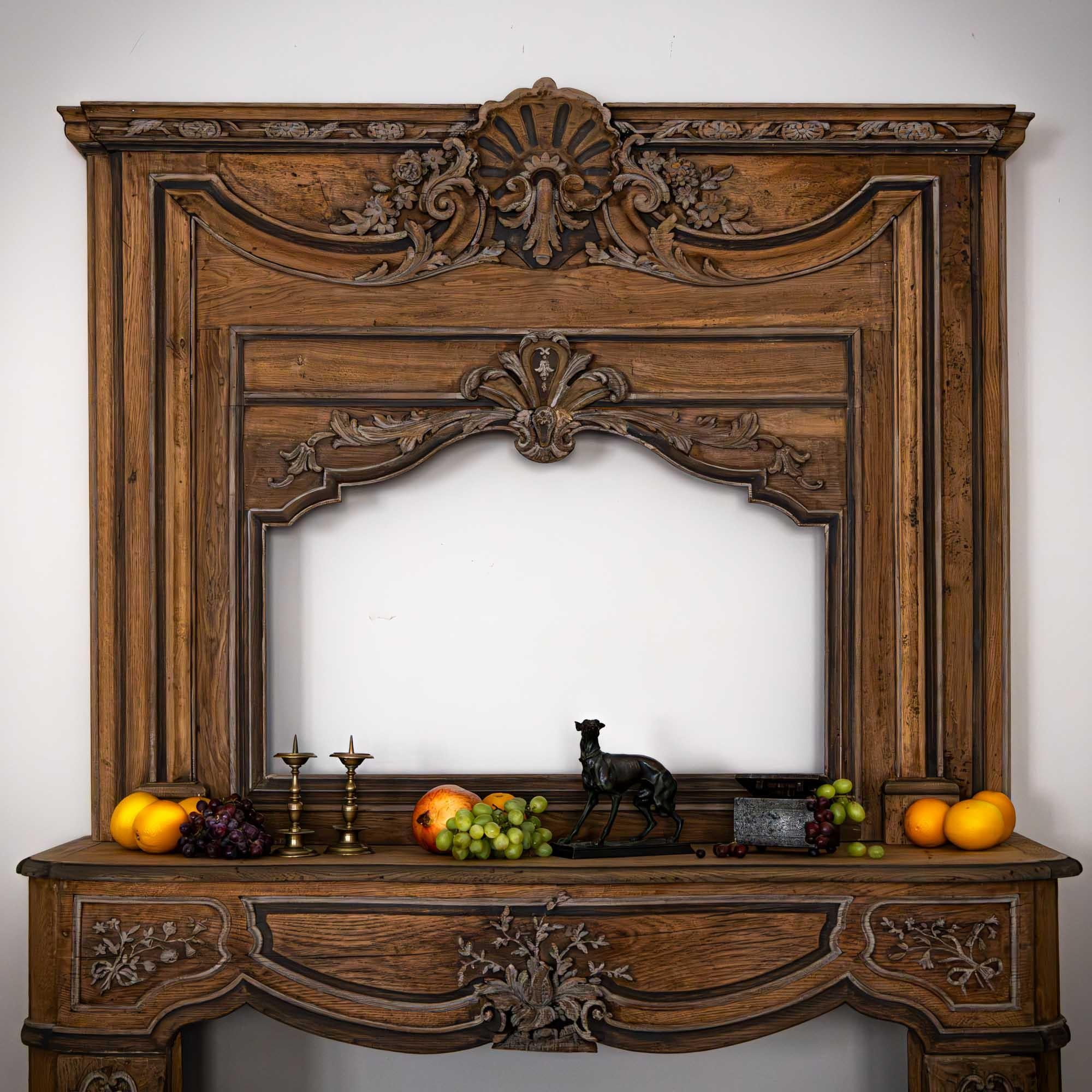 Carved Baroque Mantelpiece Fireplace with Mirror Slot, carved Oak, Germany 18th Century