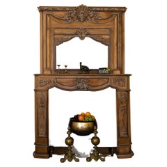 Baroque Mantelpiece Fireplace with Mirror Slot, carved Oak, Germany 18th Century