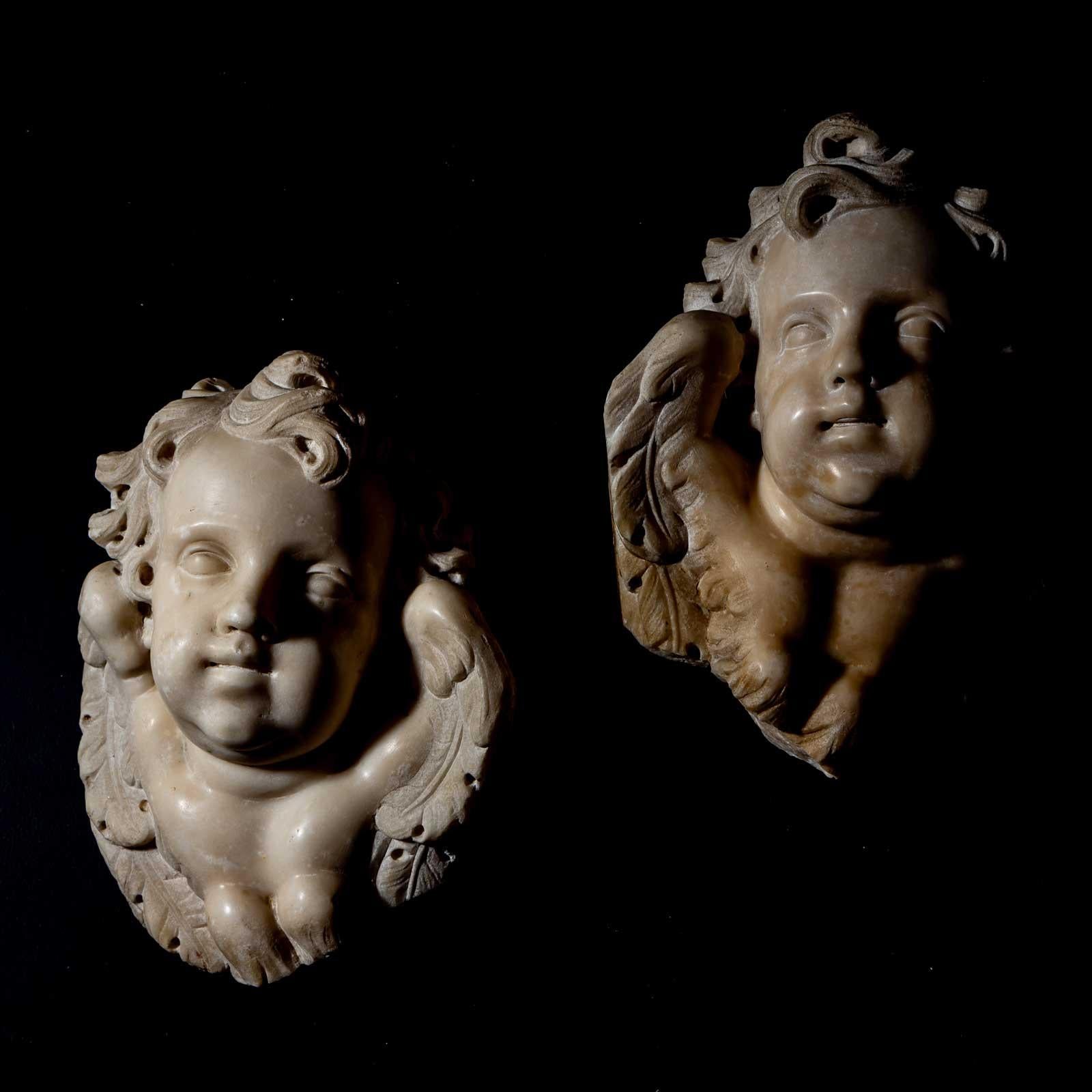 Hand-Carved Baroque Marble Angel Heads, Italy, Mid-18th Century For Sale
