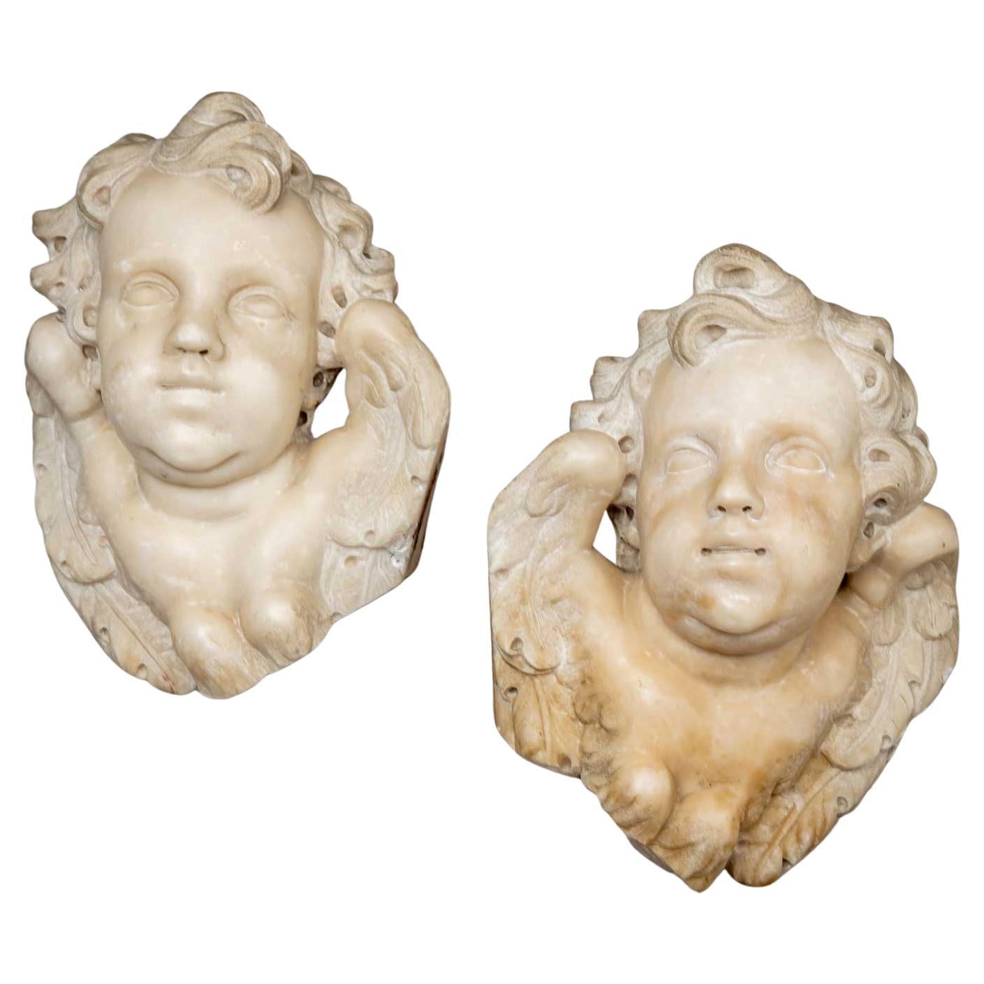 Baroque Marble Angel Heads, Italy, Mid-18th Century