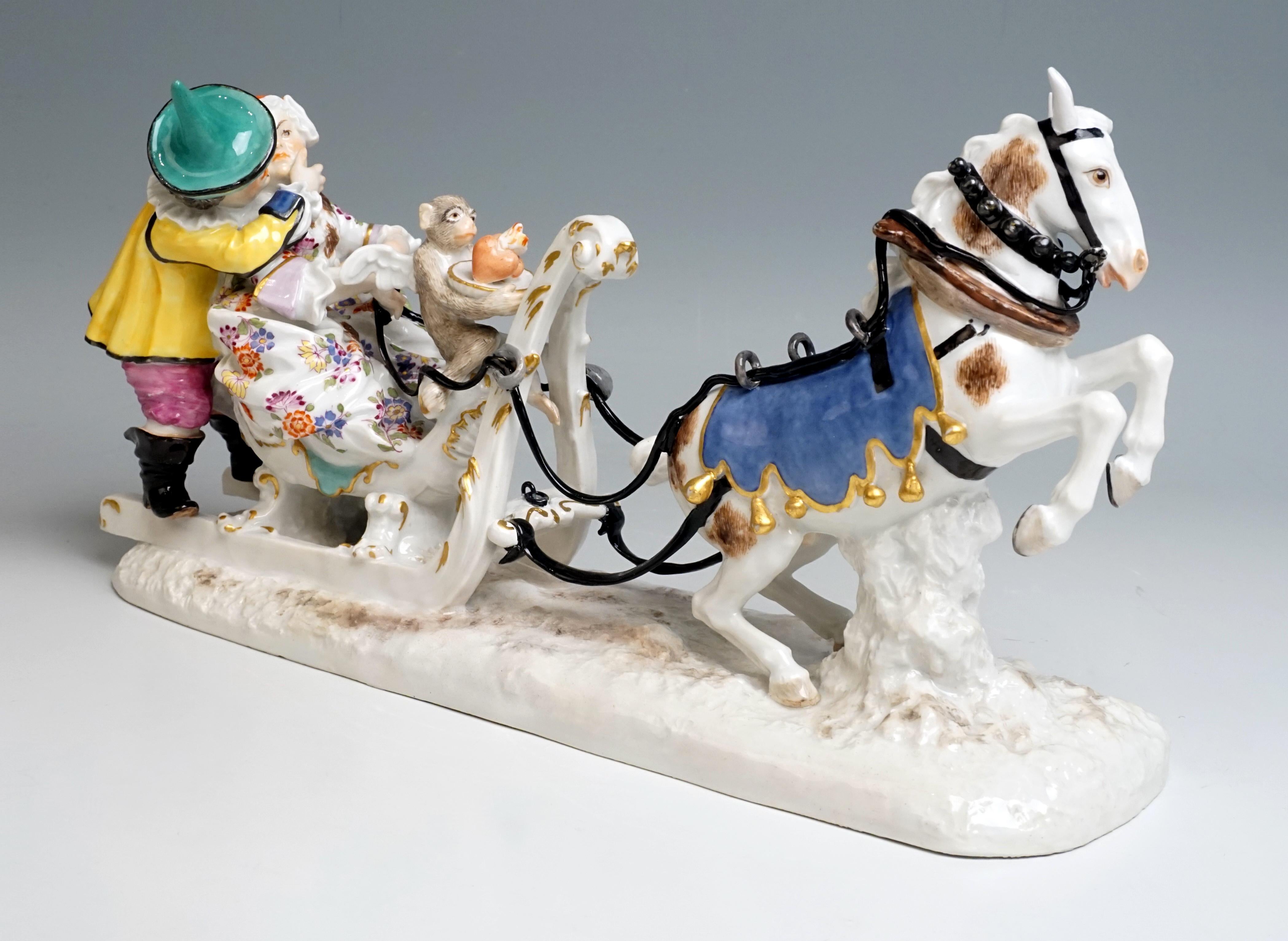 German Baroque Meissen Group Sleigh Ride with The Court Jesters by Kaendler circa 1750