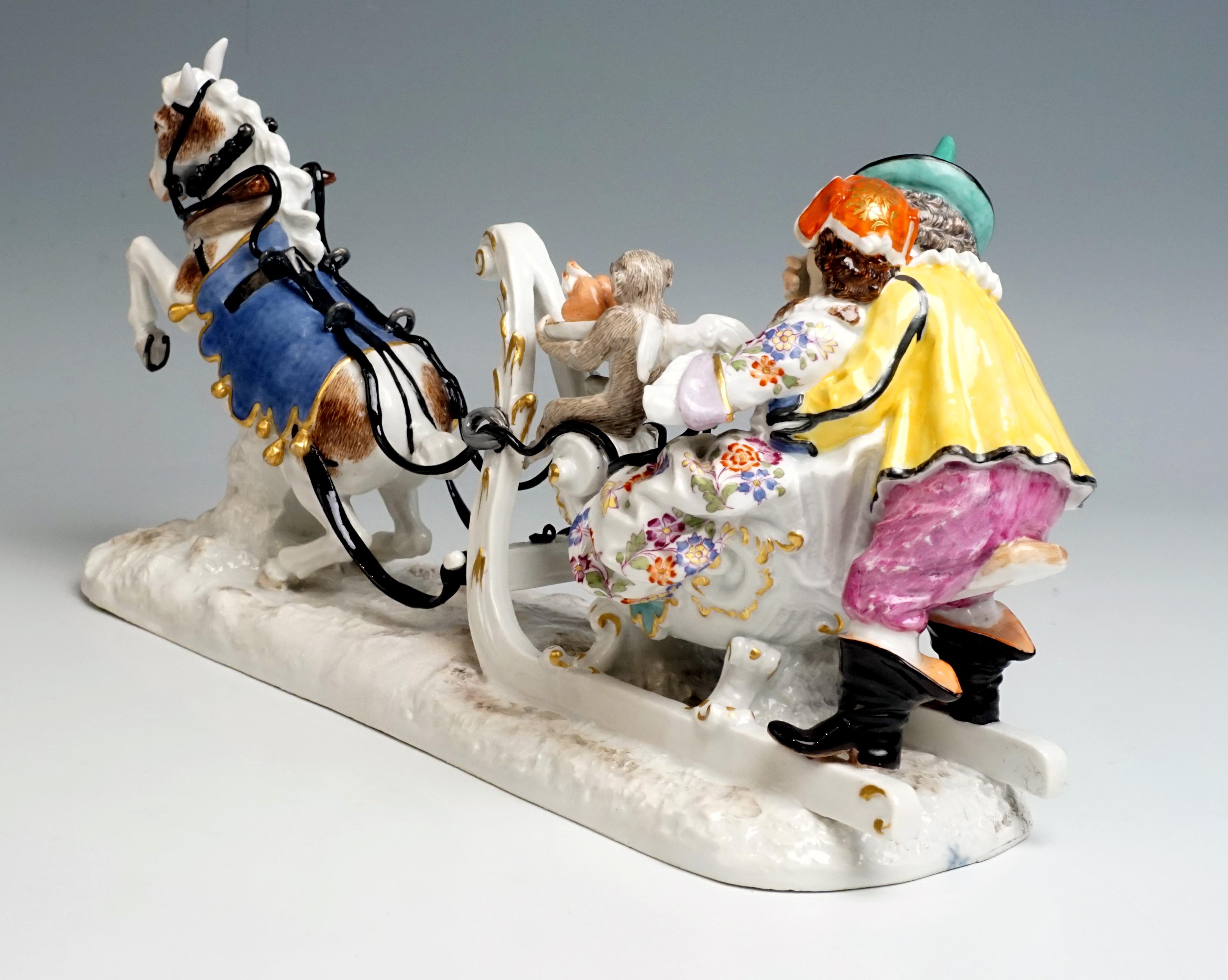 Hand-Crafted Baroque Meissen Group Sleigh Ride with The Court Jesters by Kaendler circa 1750
