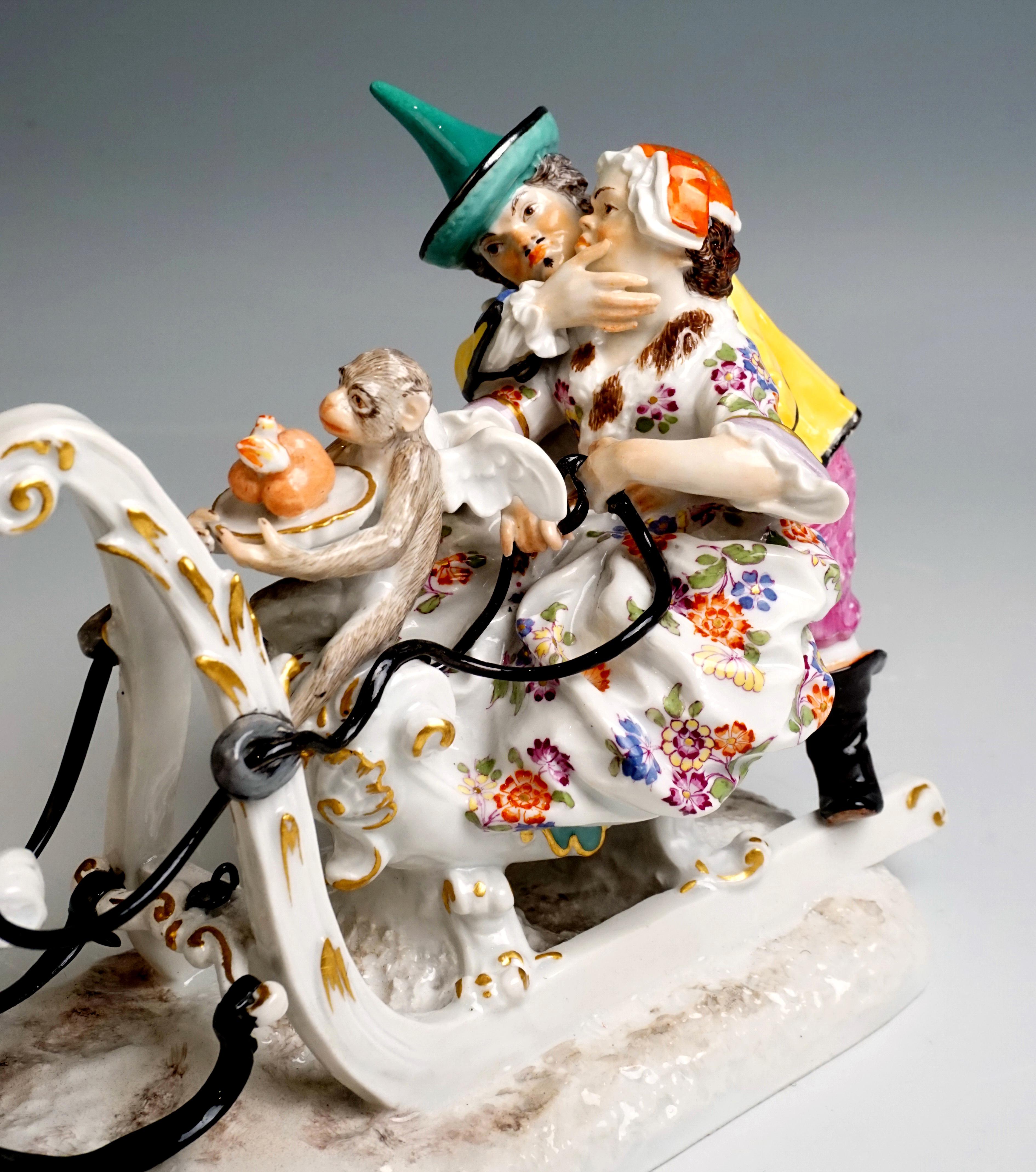 18th Century Baroque Meissen Group Sleigh Ride with The Court Jesters by Kaendler circa 1750