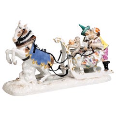 Antique Baroque Meissen Group Sleigh Ride with The Court Jesters by Kaendler circa 1750