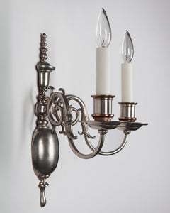Baroque Nickeled Bronze Double-Light Sconces, circa 1920