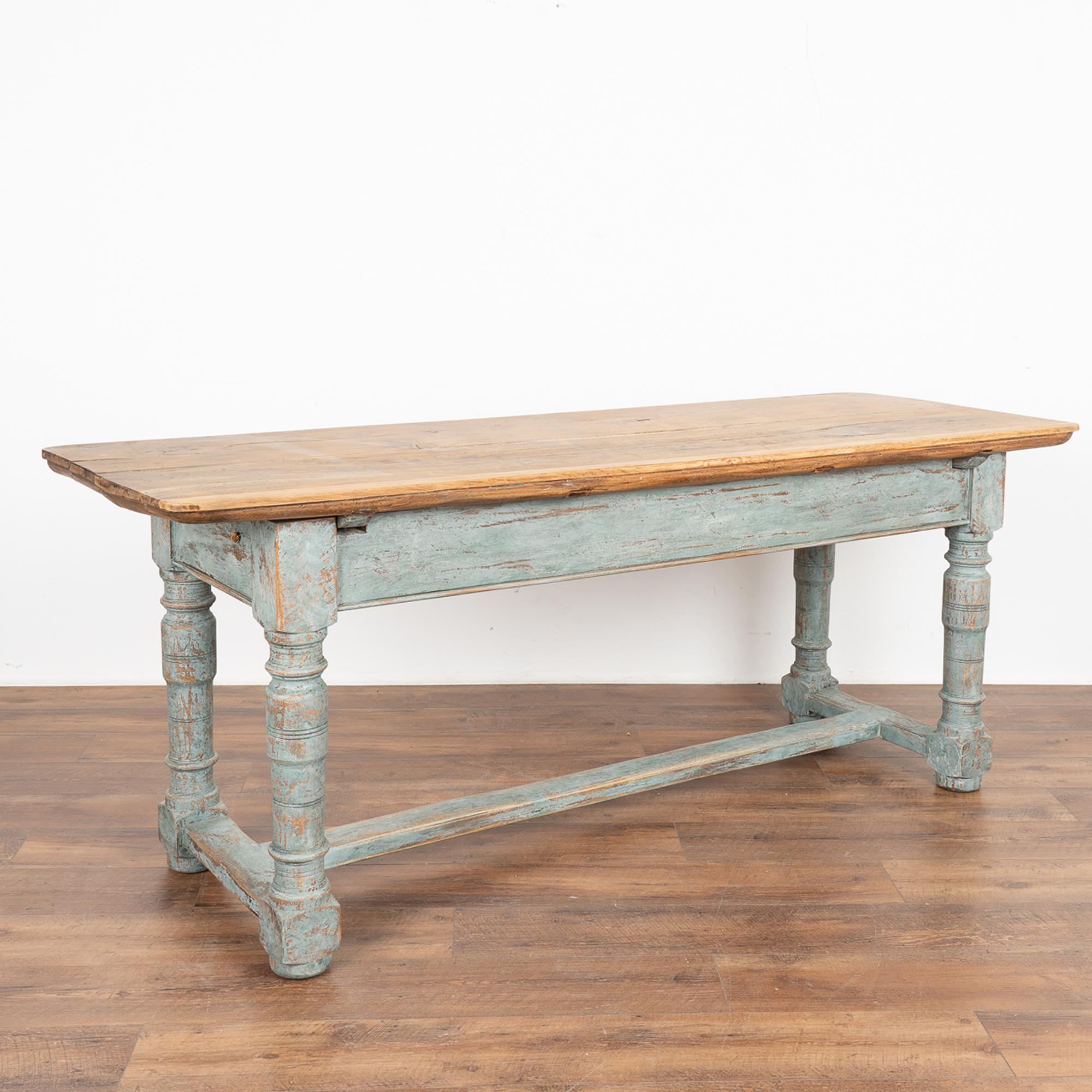 Baroque Oak Console Library Table, Blue Painted Base, Denmark circa 1760-1800 6