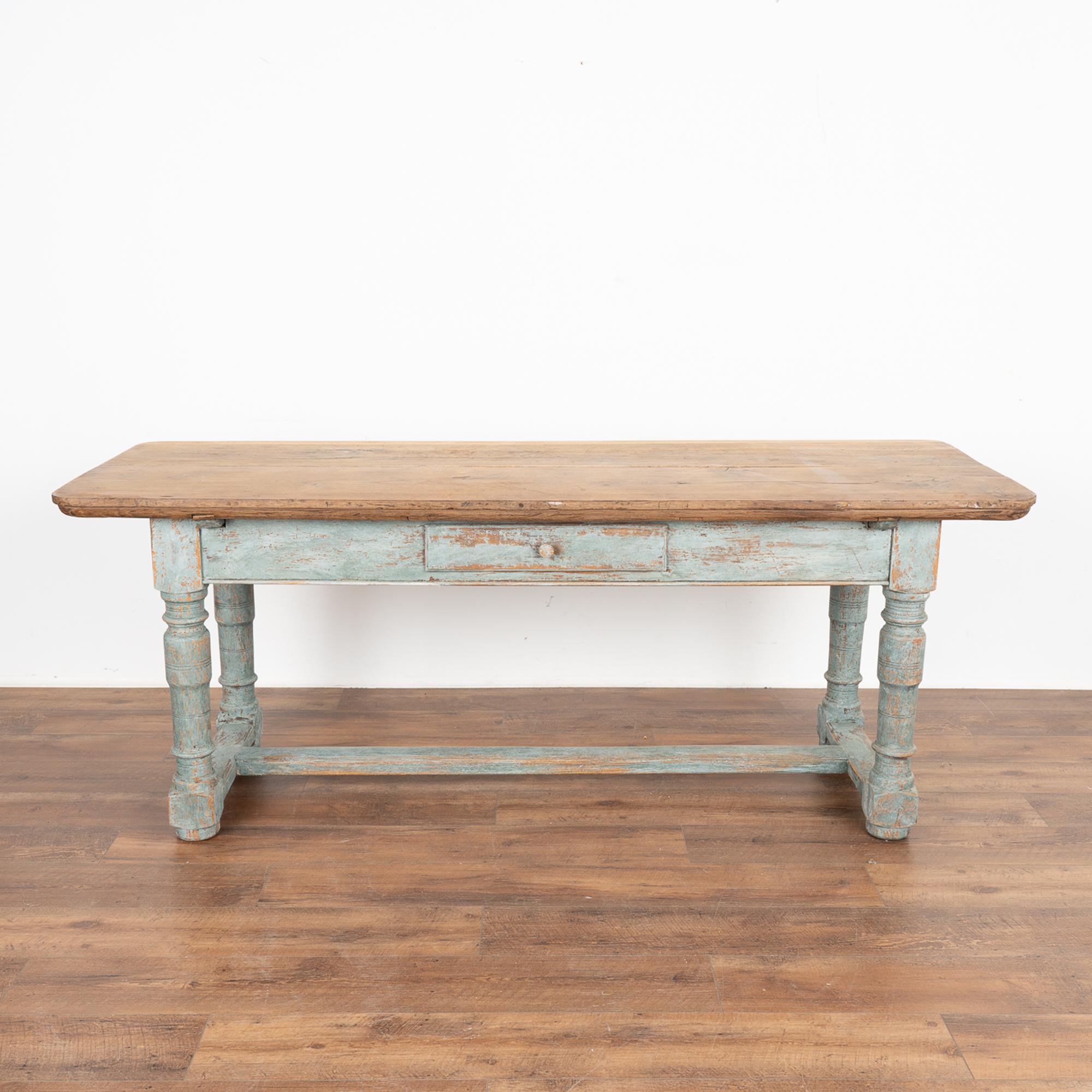 Baroque Oak Console Library Table, Blue Painted Base, Denmark circa 1760-1800 In Good Condition In Round Top, TX