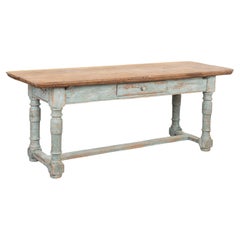 Baroque Oak Console Library Table, Blue Painted Base, Denmark circa 1760-1800