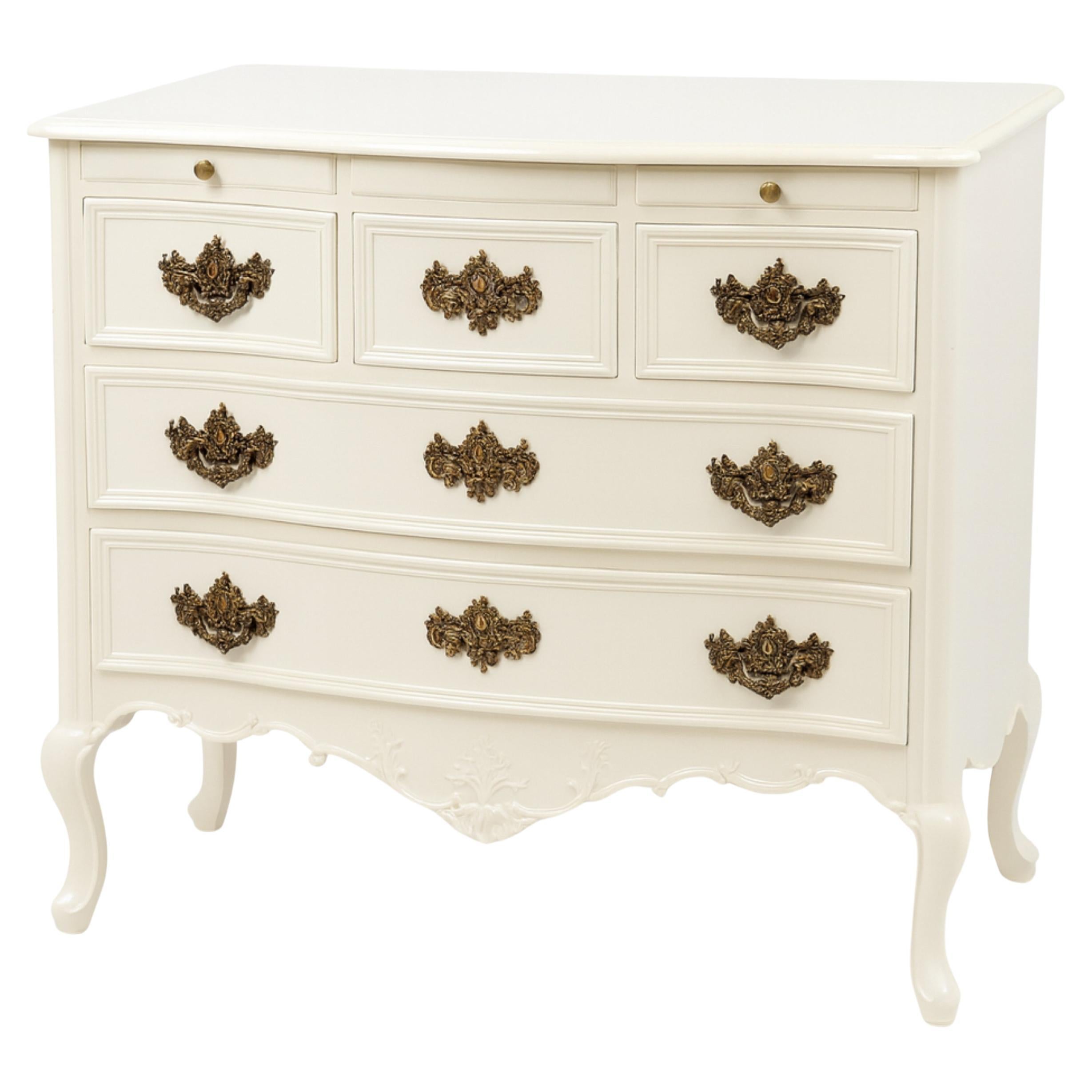 Baroque Off White Lacquer Chest Of Drawers, 19th Century