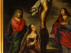 Crucifixion of Christ Oil on Copper Painting, 17th Century Baroque, Religious