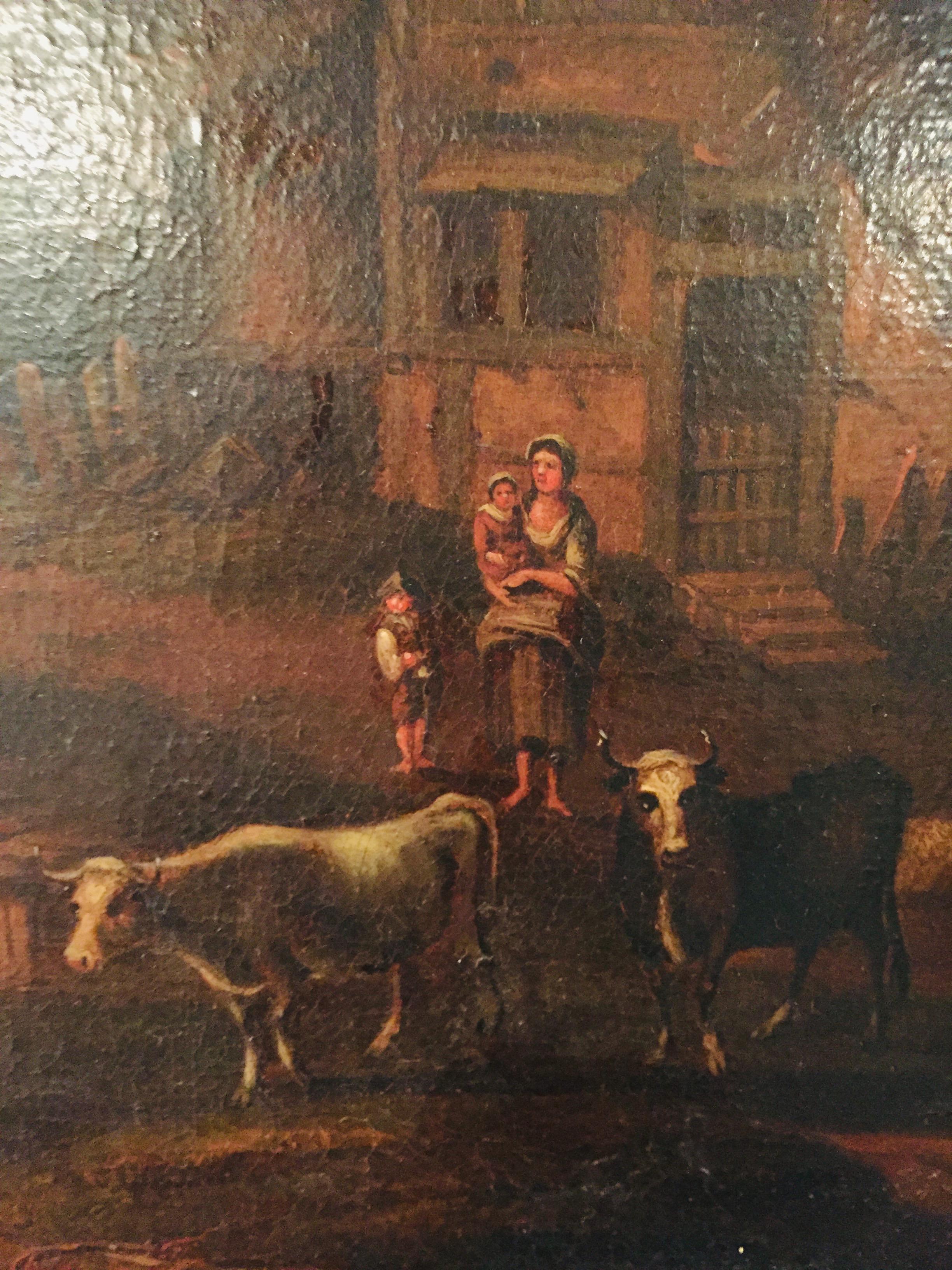 Canvas 18th Century Baroque Old Master Oil Painting Farmer Family Beautiful View