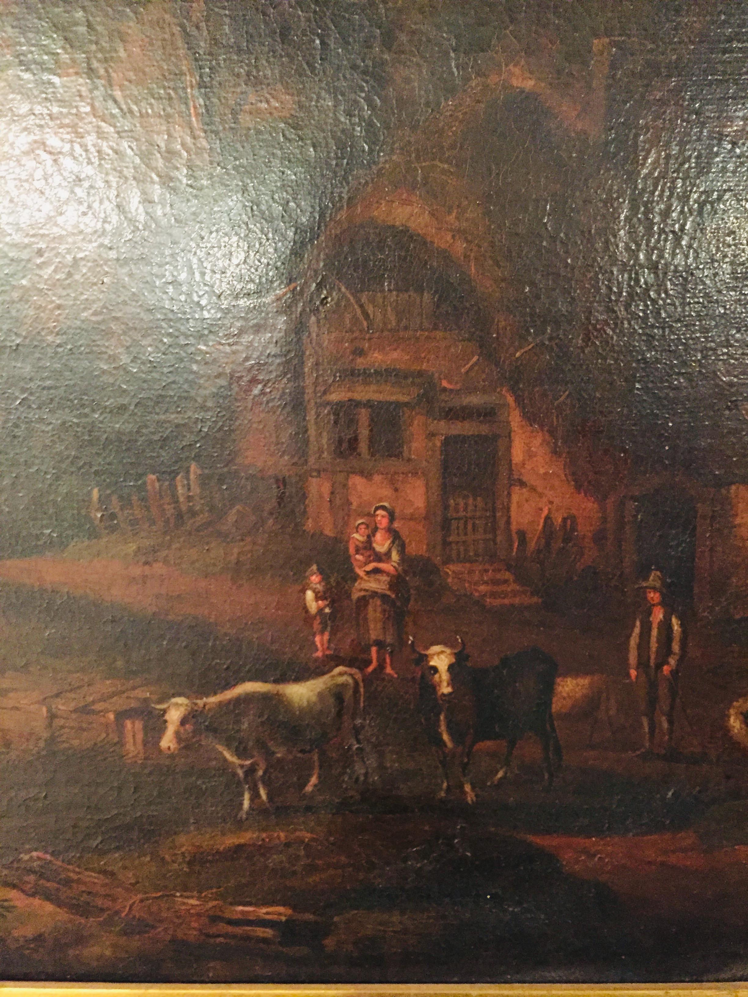 18th Century Baroque Old Master Oil Painting Farmer Family Beautiful View 3