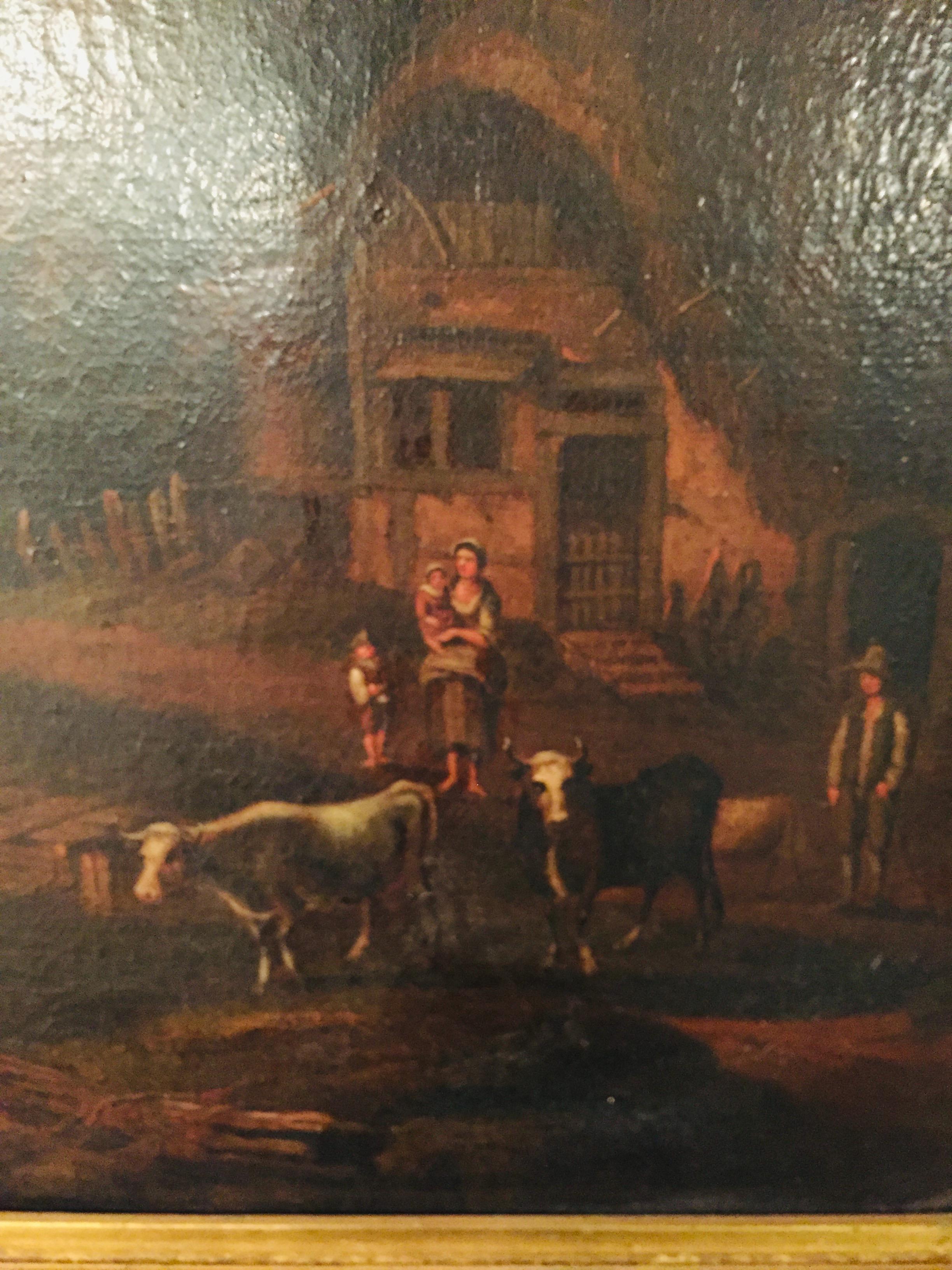 18th Century Baroque Old Master Oil Painting Farmer Family Beautiful View In Good Condition In Berlin, DE