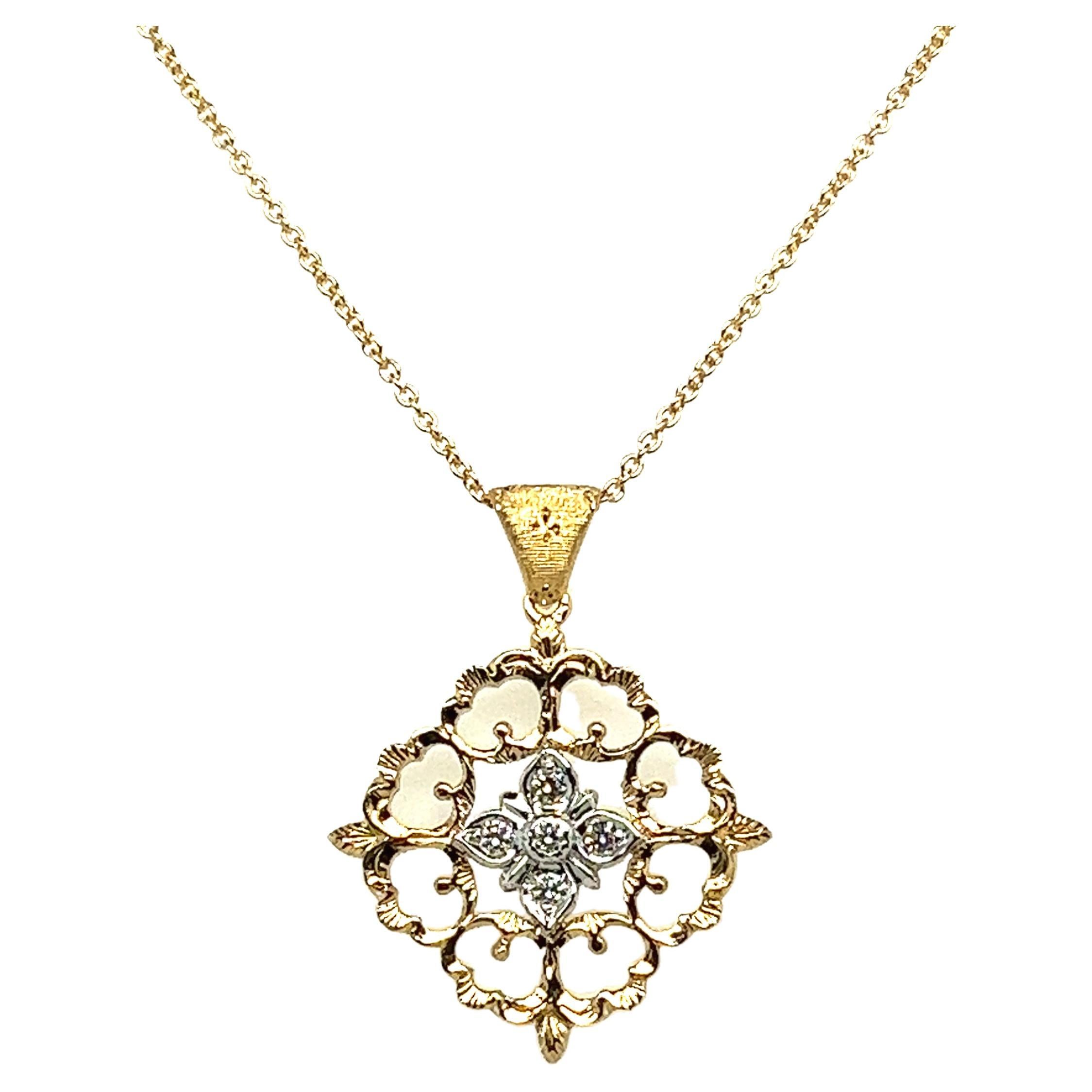 Baroque Openwork Necklace Decorated with Yellow Gold Diamonds 