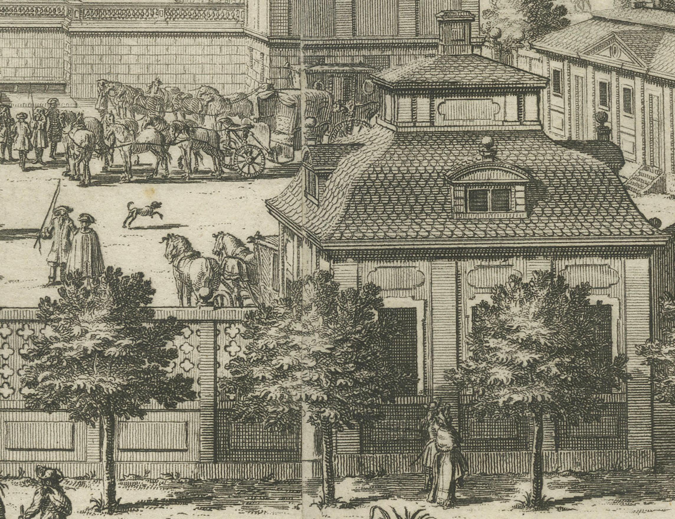 Opulenz des Barock: Die östliche Ansicht des SIQVO-Palastes in Swiddes Gravur von 1696 im Zustand „Gut“ im Angebot in Langweer, NL