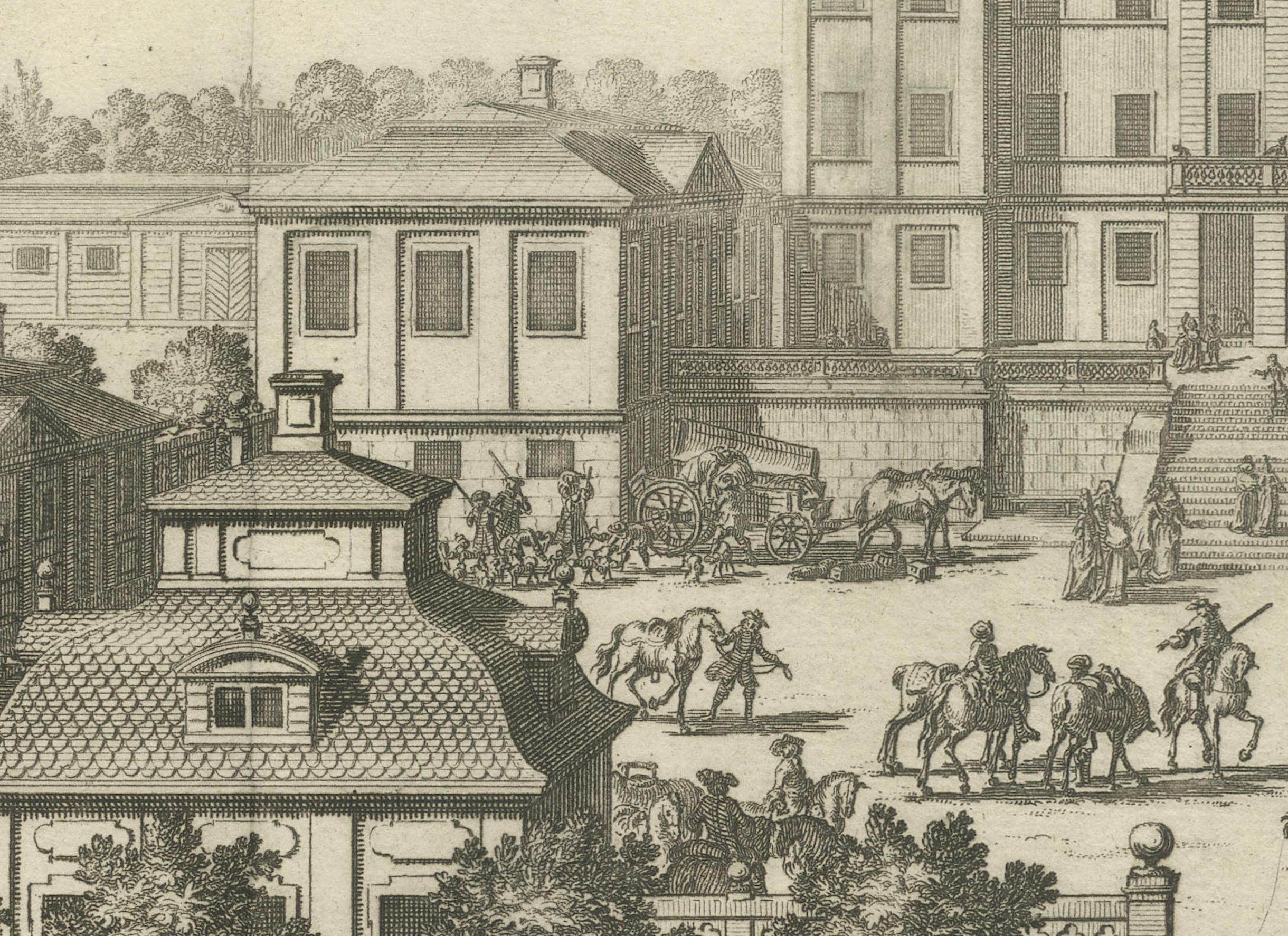 Opulenz des Barock: Die östliche Ansicht des SIQVO-Palastes in Swiddes Gravur von 1696 (Spätes 17. Jahrhundert) im Angebot
