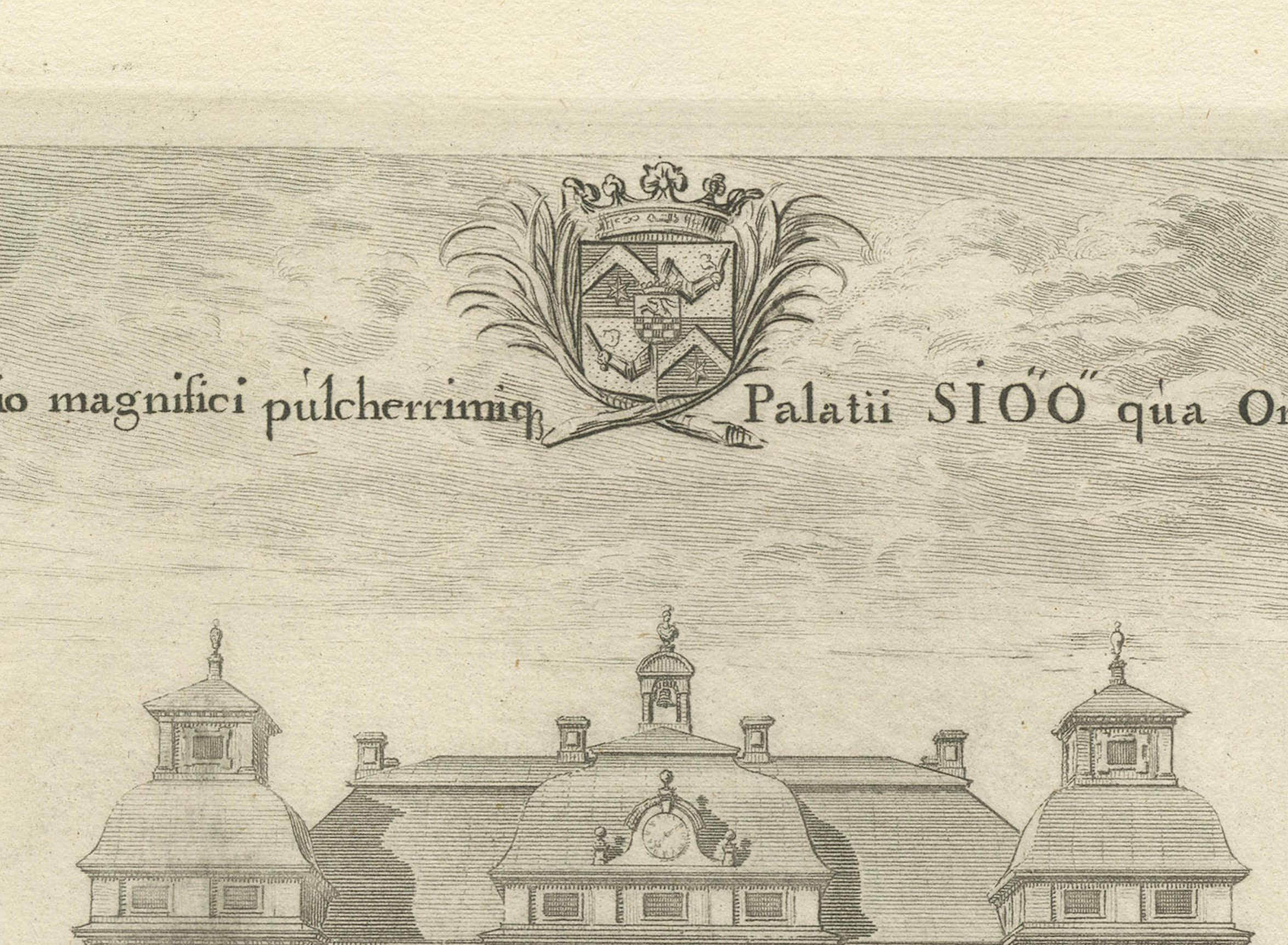 Opulenz des Barock: Die östliche Ansicht des SIQVO-Palastes in Swiddes Gravur von 1696 im Angebot 1