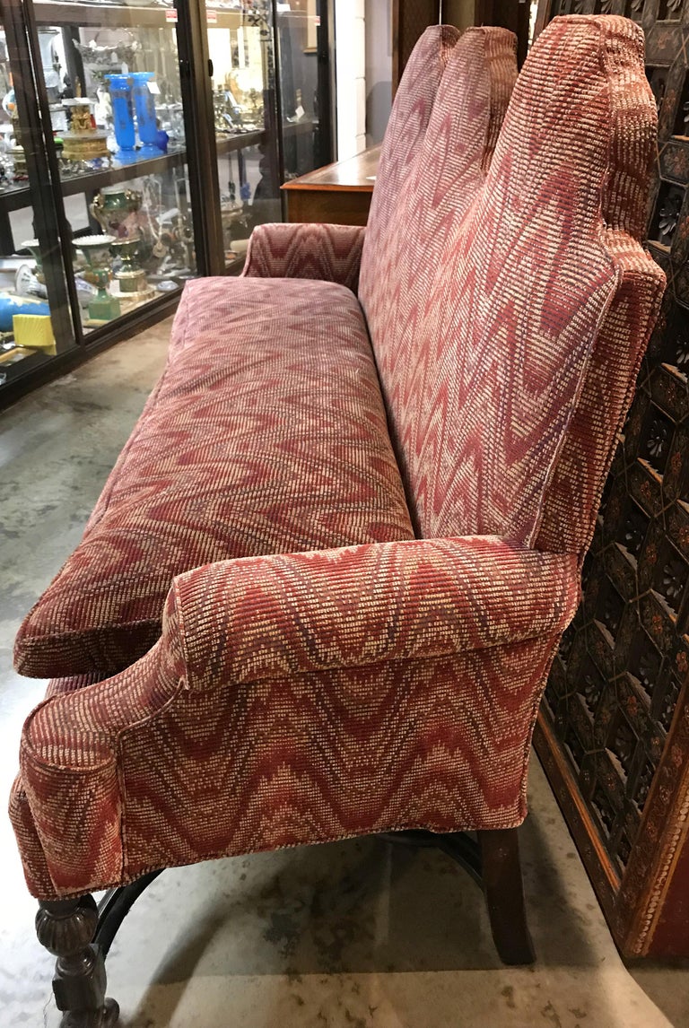 Baroque or William and Mary Style Triple Back Settee with Flame Stitch