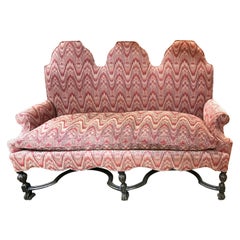 Baroque or William & Mary Style Triple Back Settee with Flame Stitch Upholstery