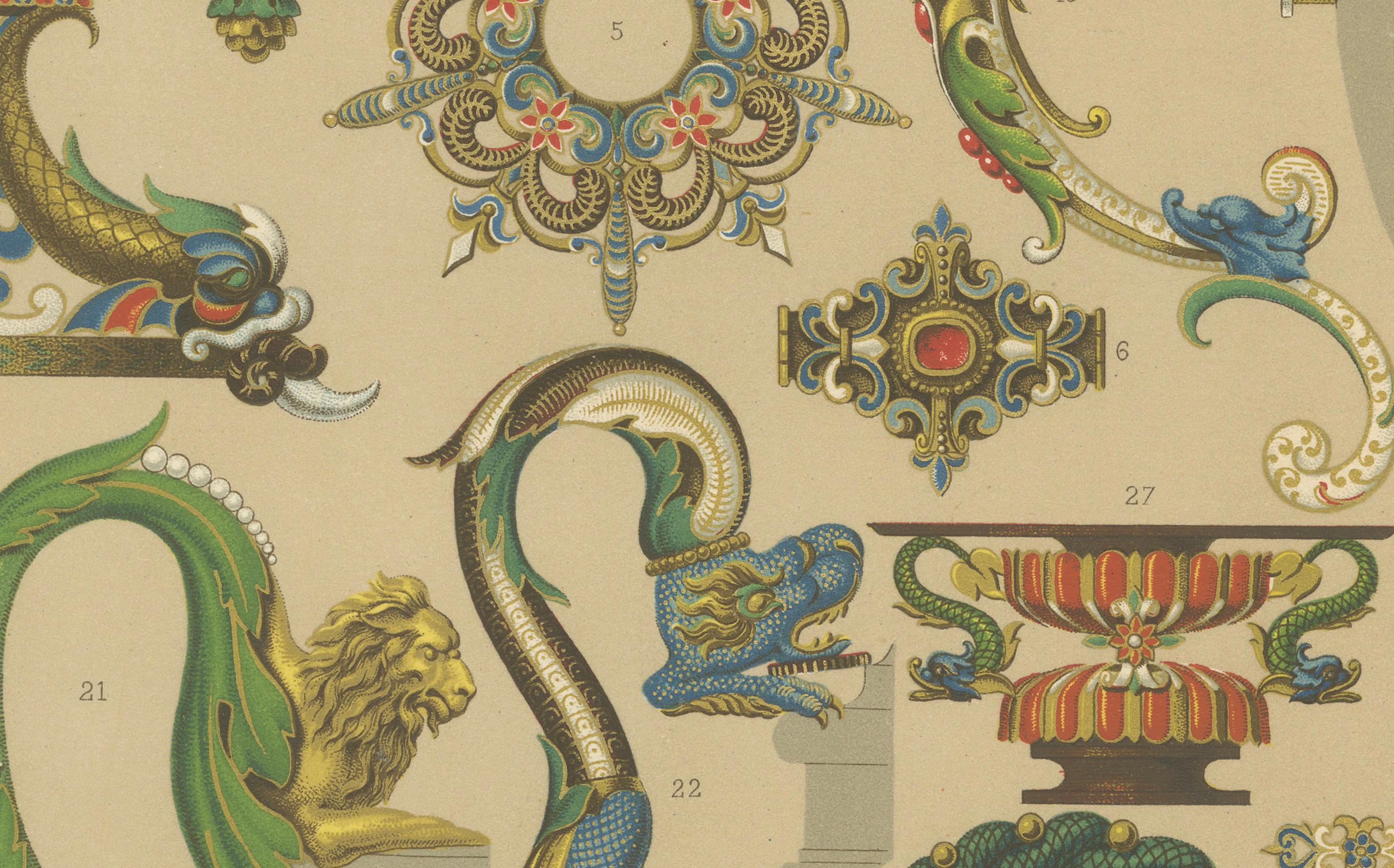 Detalles ornamentales barrocos - Elementos de diseño de los siglos XVI y XVII, Lámina LXII, 1869 Papel en venta