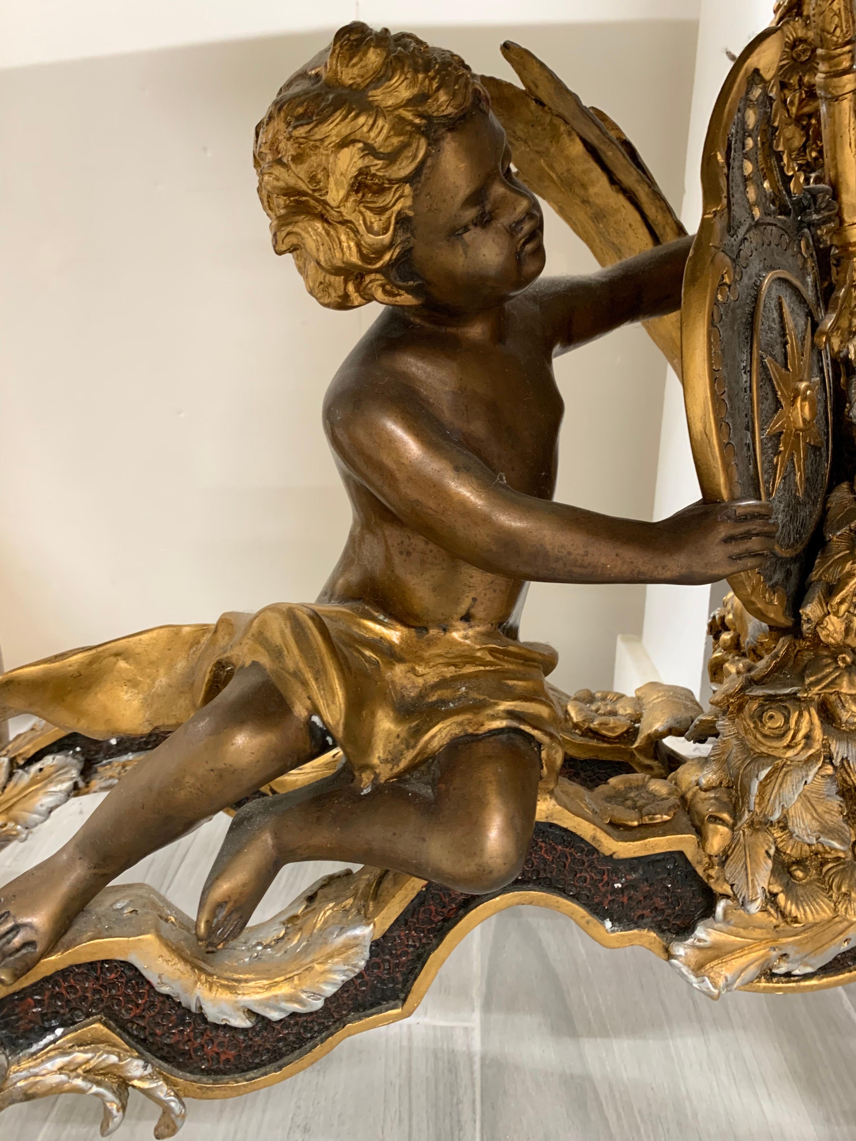 20th Century Baroque Ornate Carved Bronze Figural Console Table with Marble Top Made in Italy For Sale