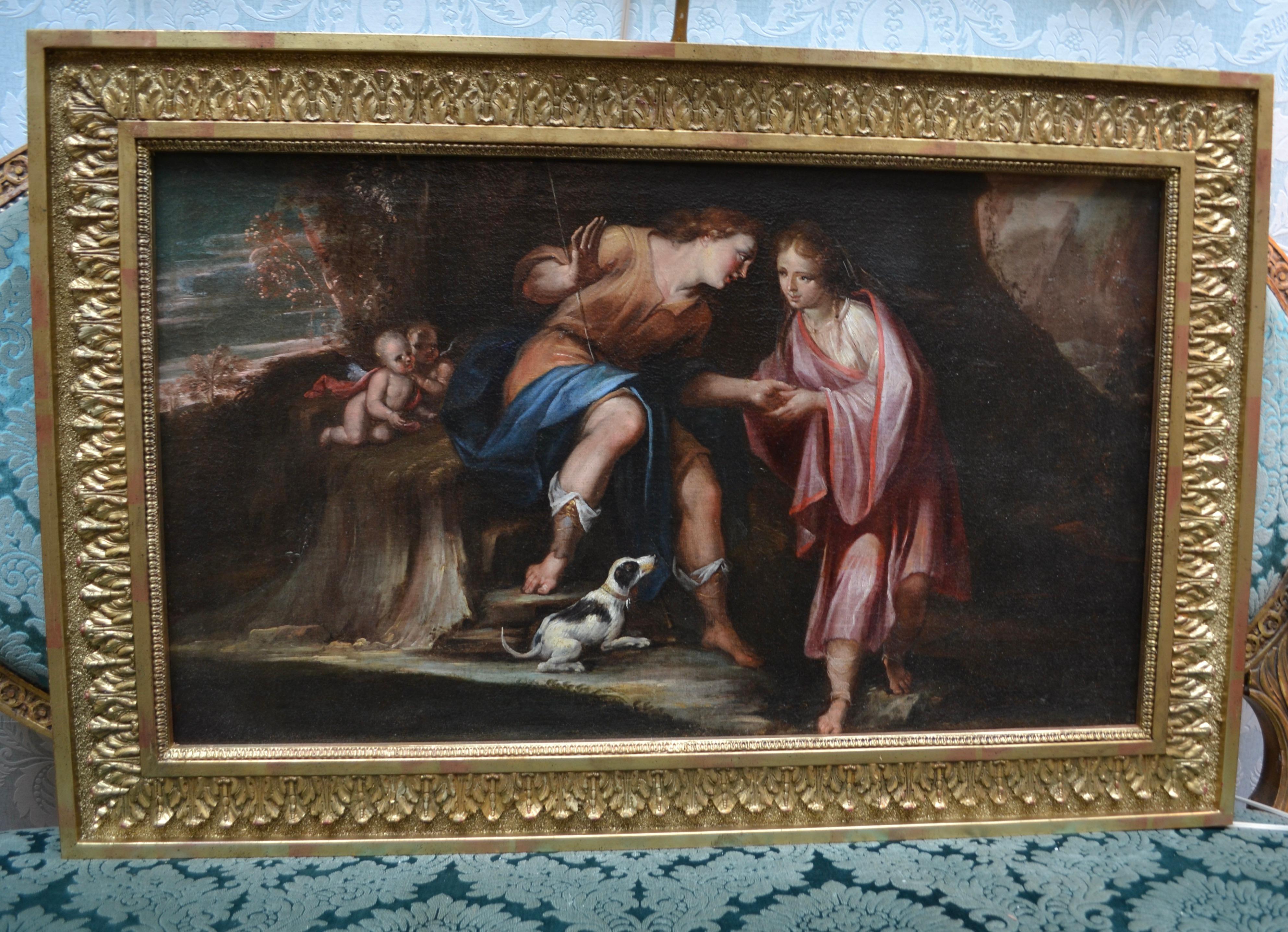 Hand-Painted Baroque Painting Depicting the Illicit Romance of Paolo and Francesca For Sale