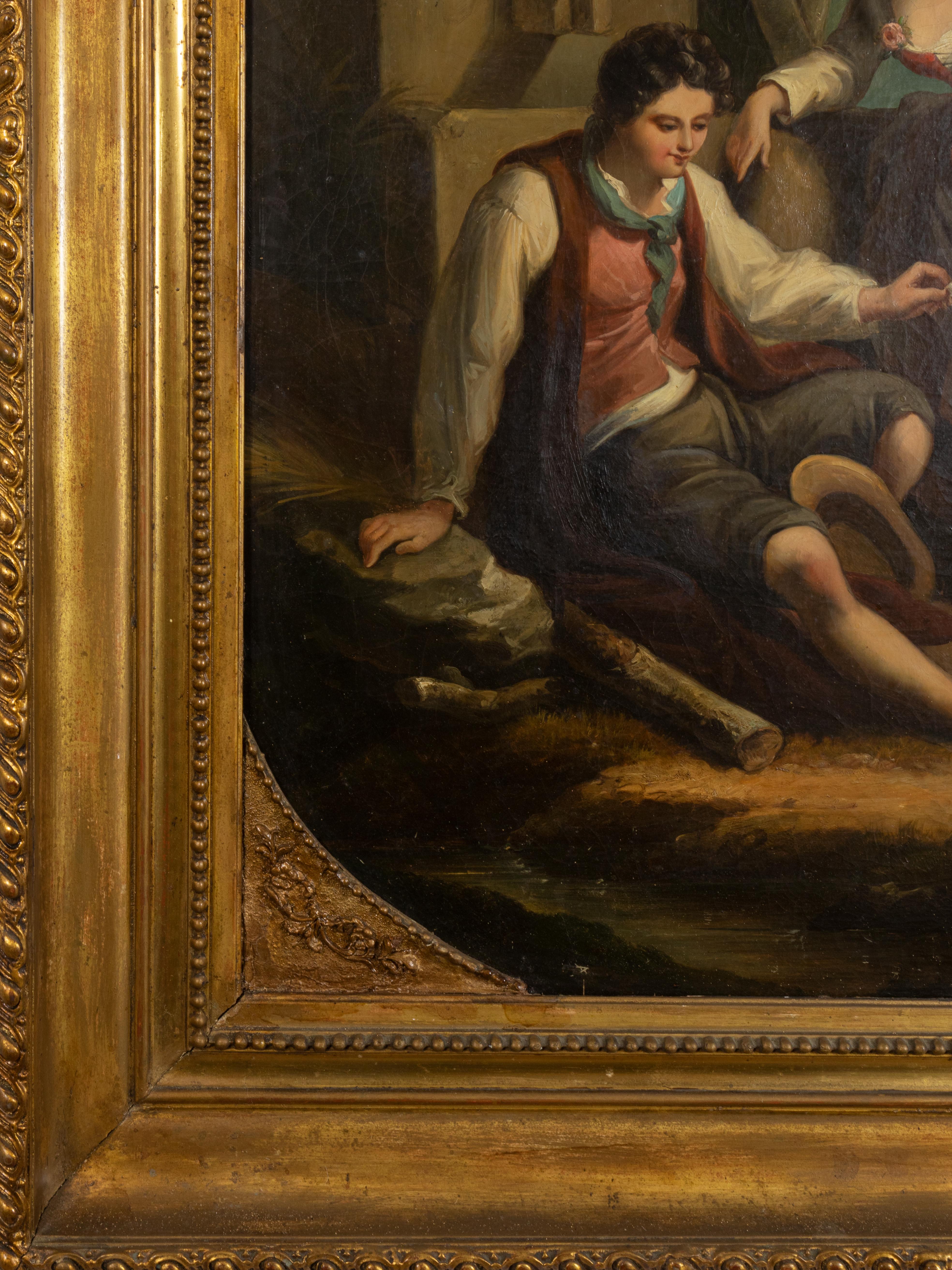 Baroque Peinture baroque, couple d'amoureux, école Watteau, 18e siècle en vente