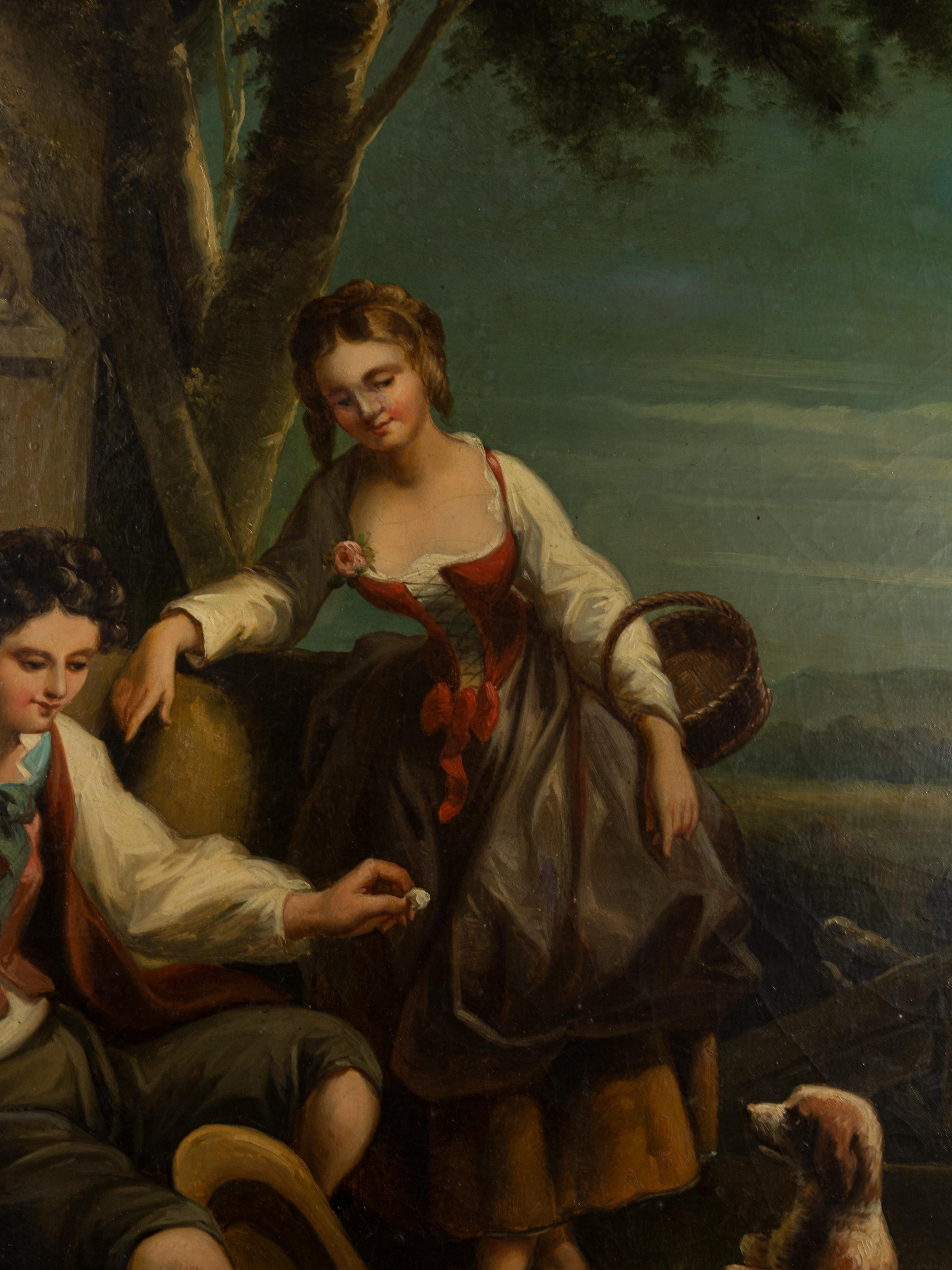 Huilé Peinture baroque, couple d'amoureux, école Watteau, 18e siècle en vente
