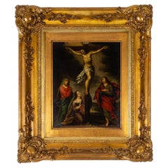 Antique Baroque Painting Of The Crucifixion Of Christ, 17th Century - Religious Art