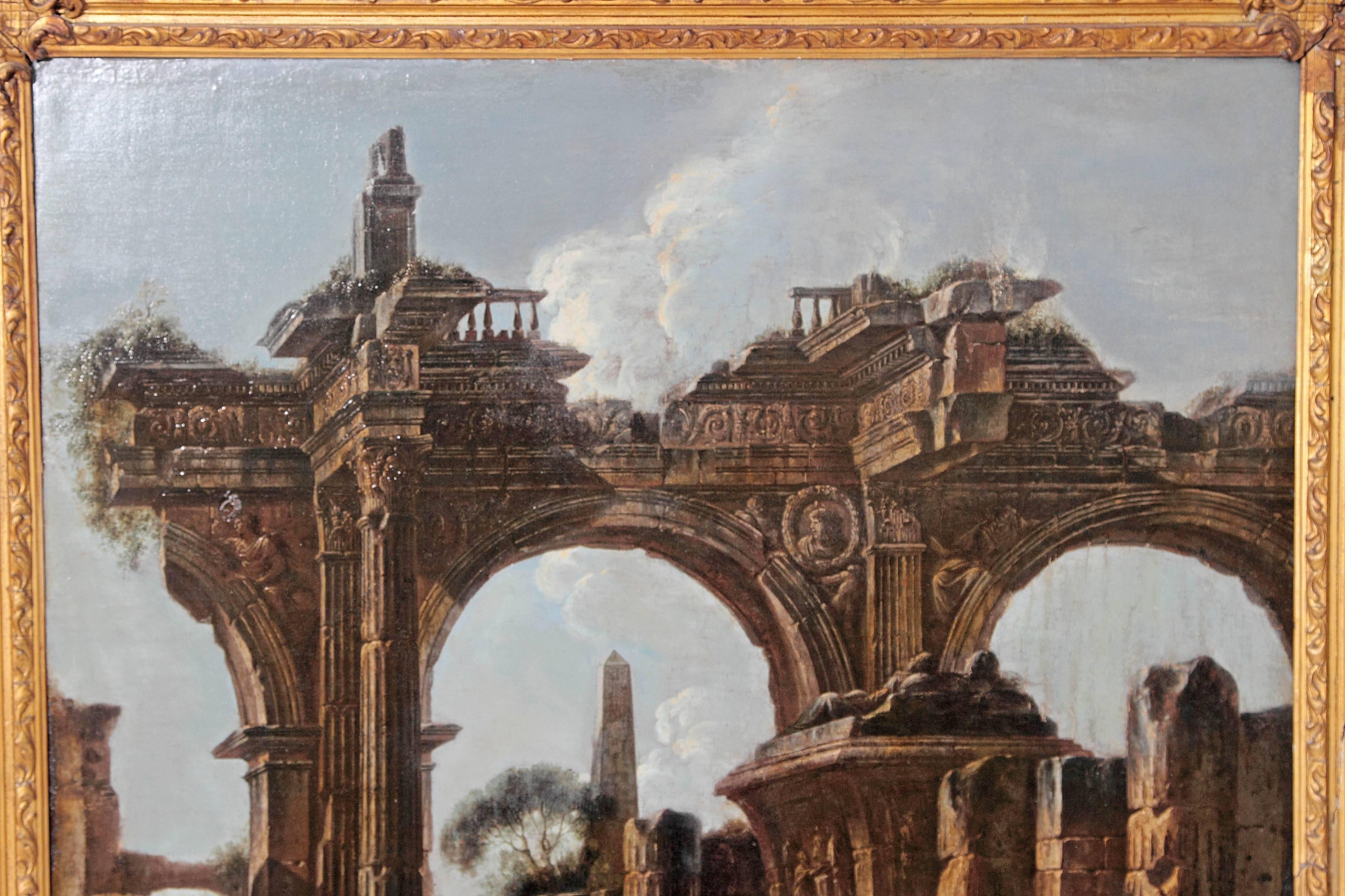 Italian Baroque Painting or Classical Ruins Attributed to Giovanni Ghisolfi