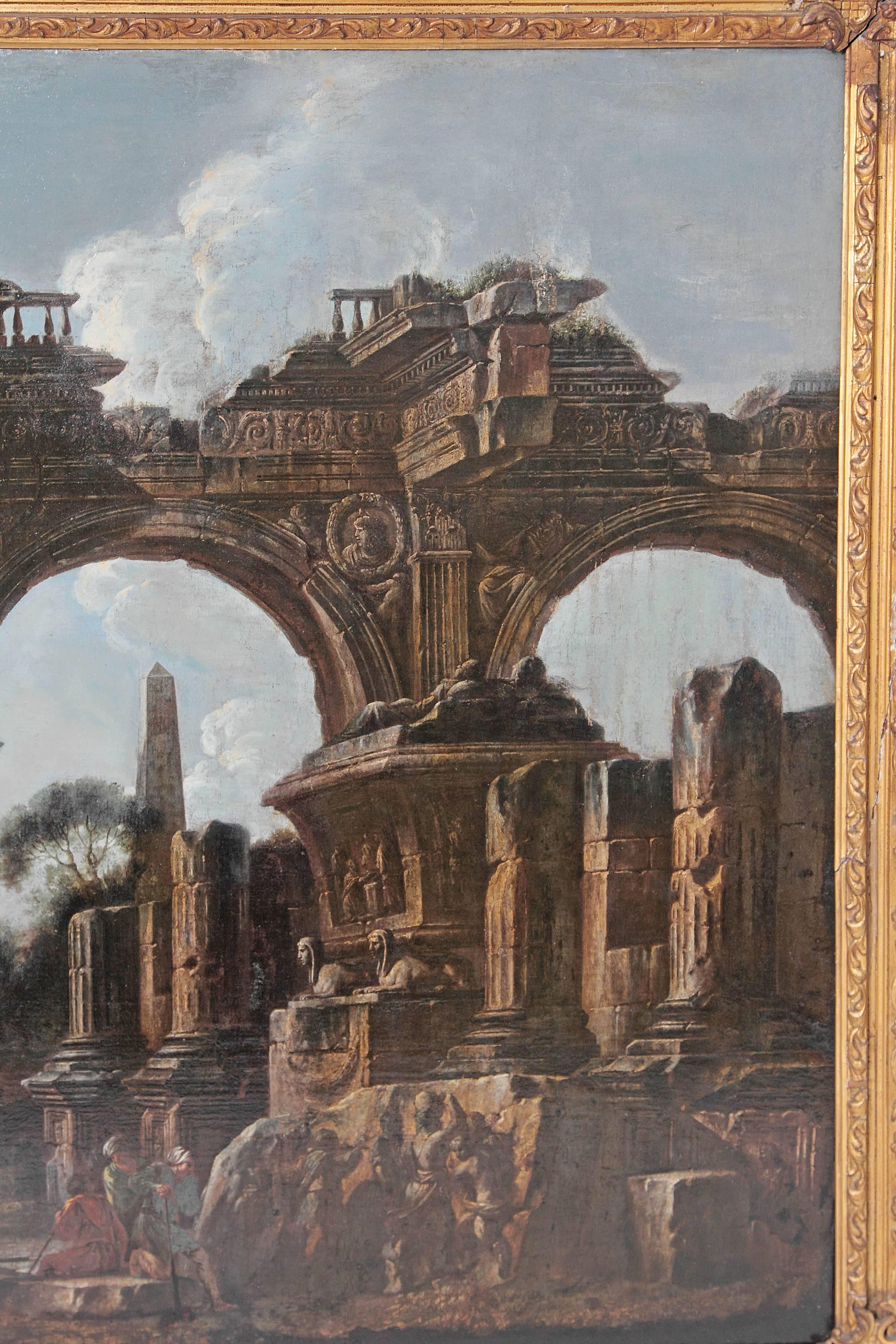 Baroque Painting or Classical Ruins Attributed to Giovanni Ghisolfi In Good Condition In Dallas, TX