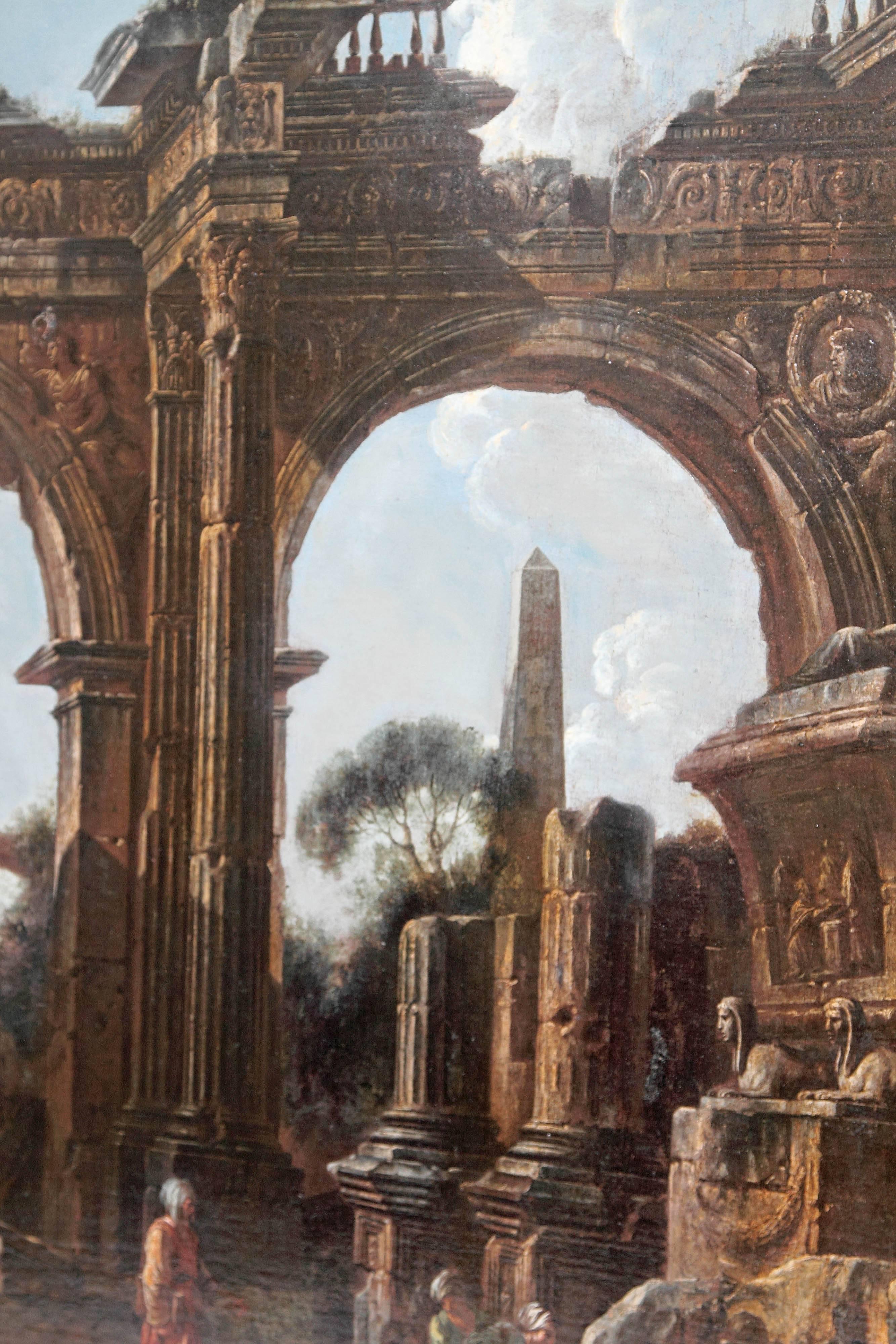 Baroque Painting or Classical Ruins Attributed to Giovanni Ghisolfi 1
