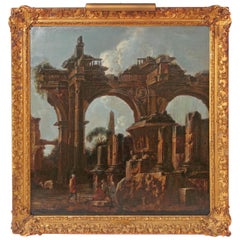 Baroque Painting or Classical Ruins Attributed to Giovanni Ghisolfi