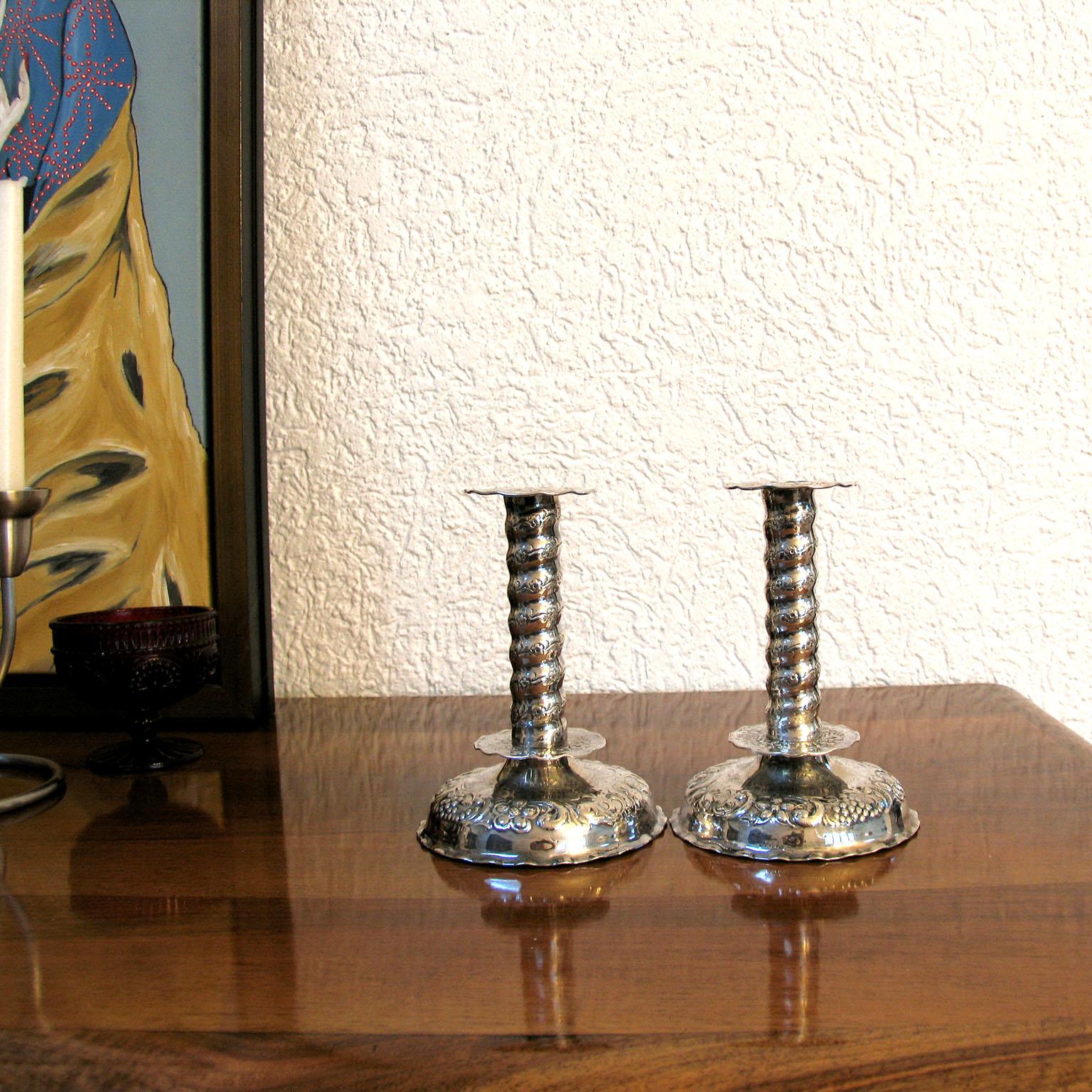 Swedish Baroque Pair of Silver Candlesticks TESI Sweden, 1949