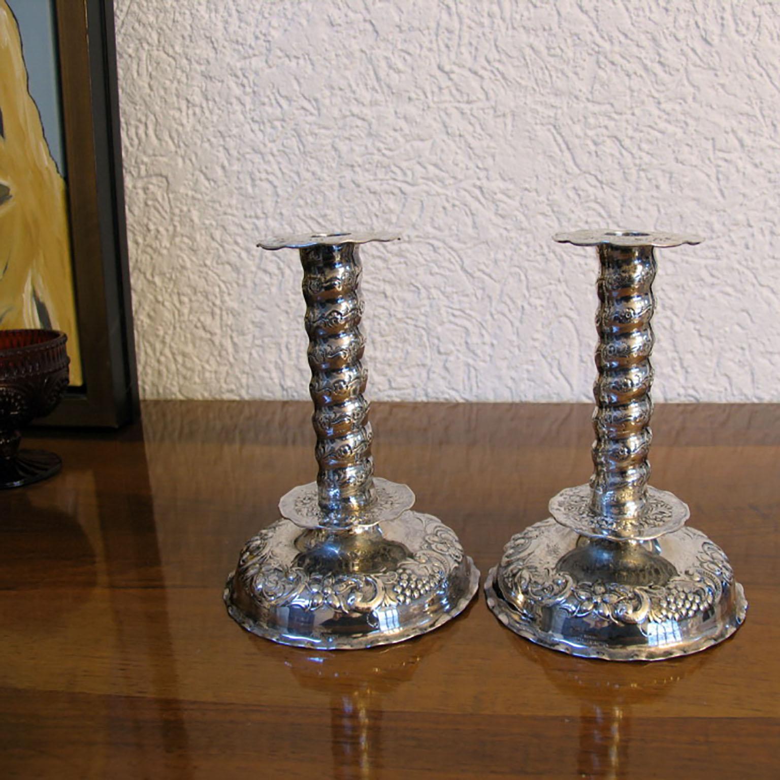 Repoussé Baroque Pair of Silver Candlesticks TESI Sweden, 1949