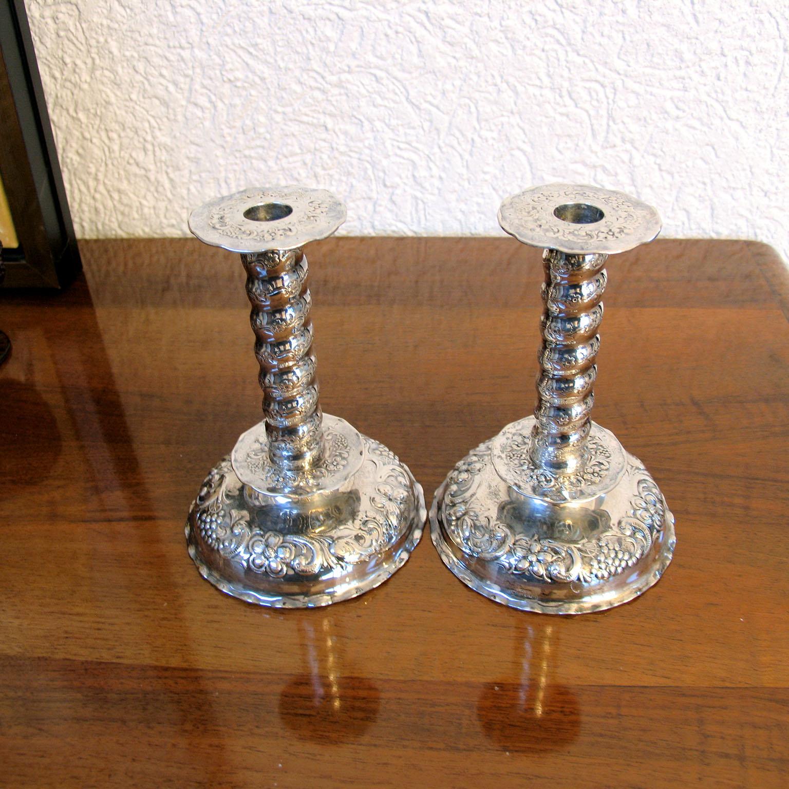 Baroque Pair of Silver Candlesticks TESI Sweden, 1949 In Good Condition In Bochum, NRW