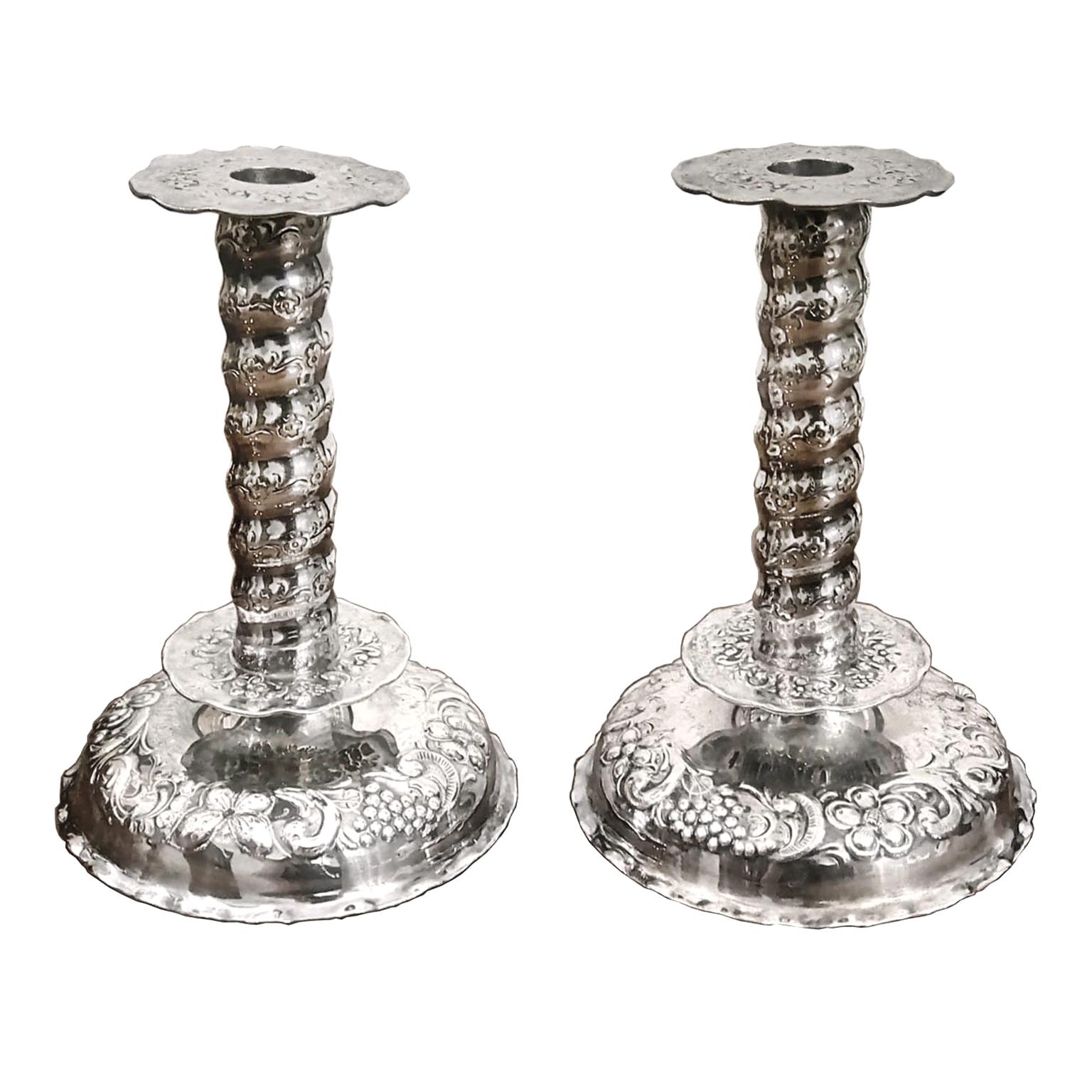 Baroque Pair of Silver Candlesticks TESI Sweden, 1949