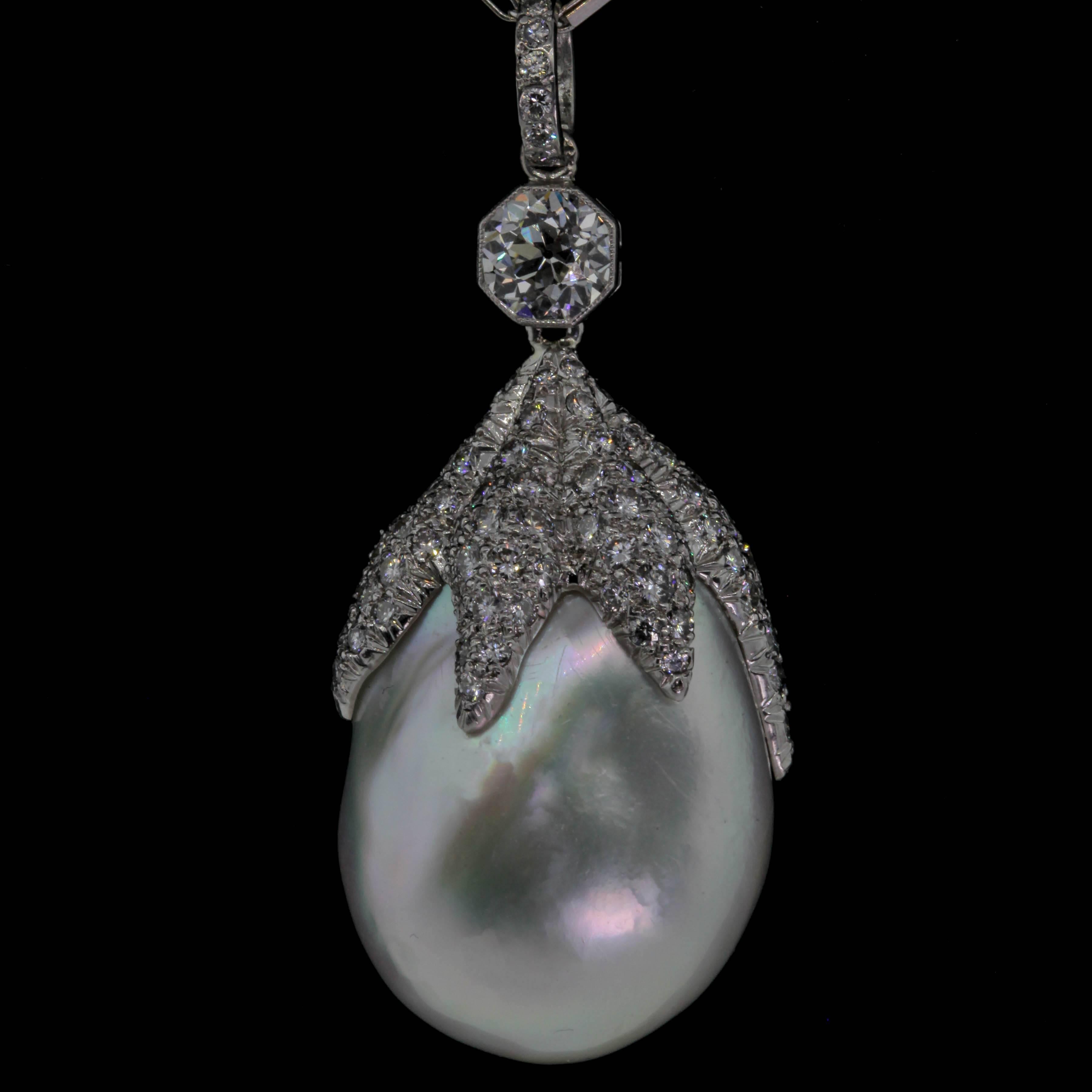 Baroque Pearl Diamond Pendant In Excellent Condition In Beverly Hills, CA