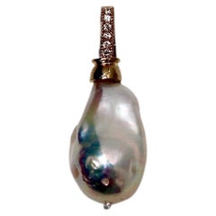 Baroque Pearl 14k Gold Plated Pendant Necklace With Rhinestones