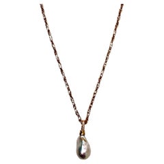 Baroque Pearl 14k Gold Plated Pendant Necklace With Rhinestones