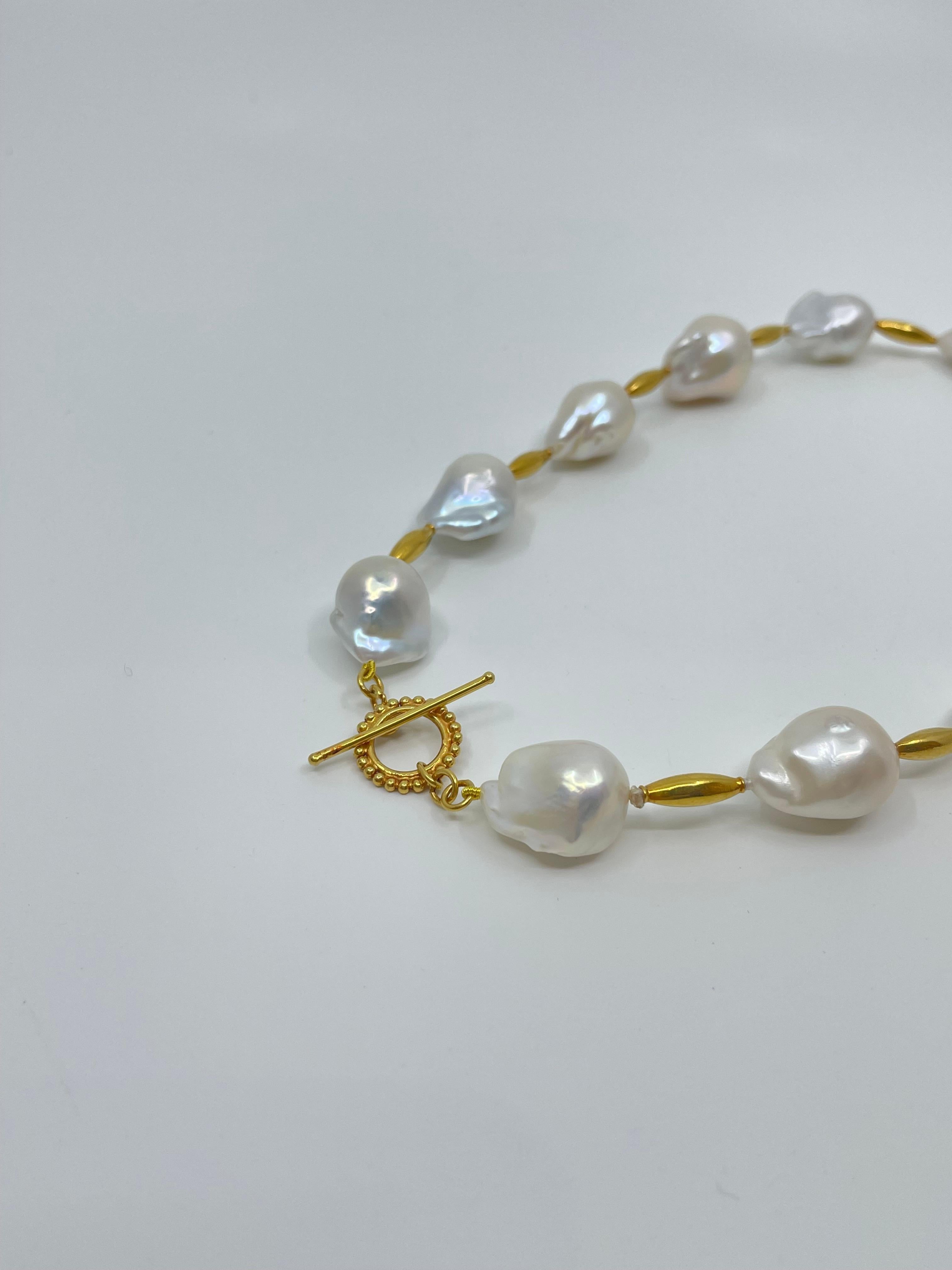Baroque Pearl & 18K Gold Necklace For Sale 4