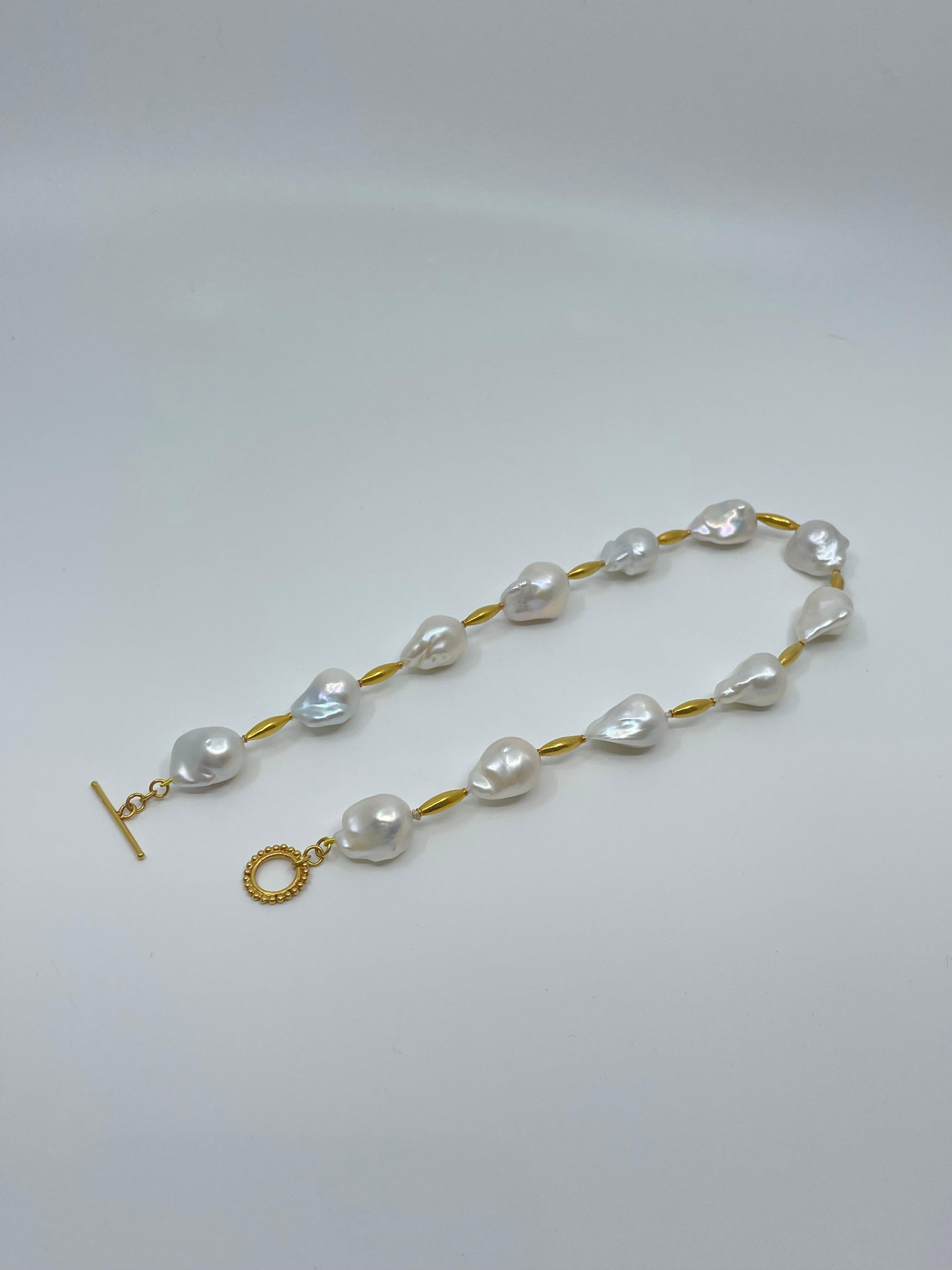 Baroque Pearl & 18K Gold Necklace For Sale 5