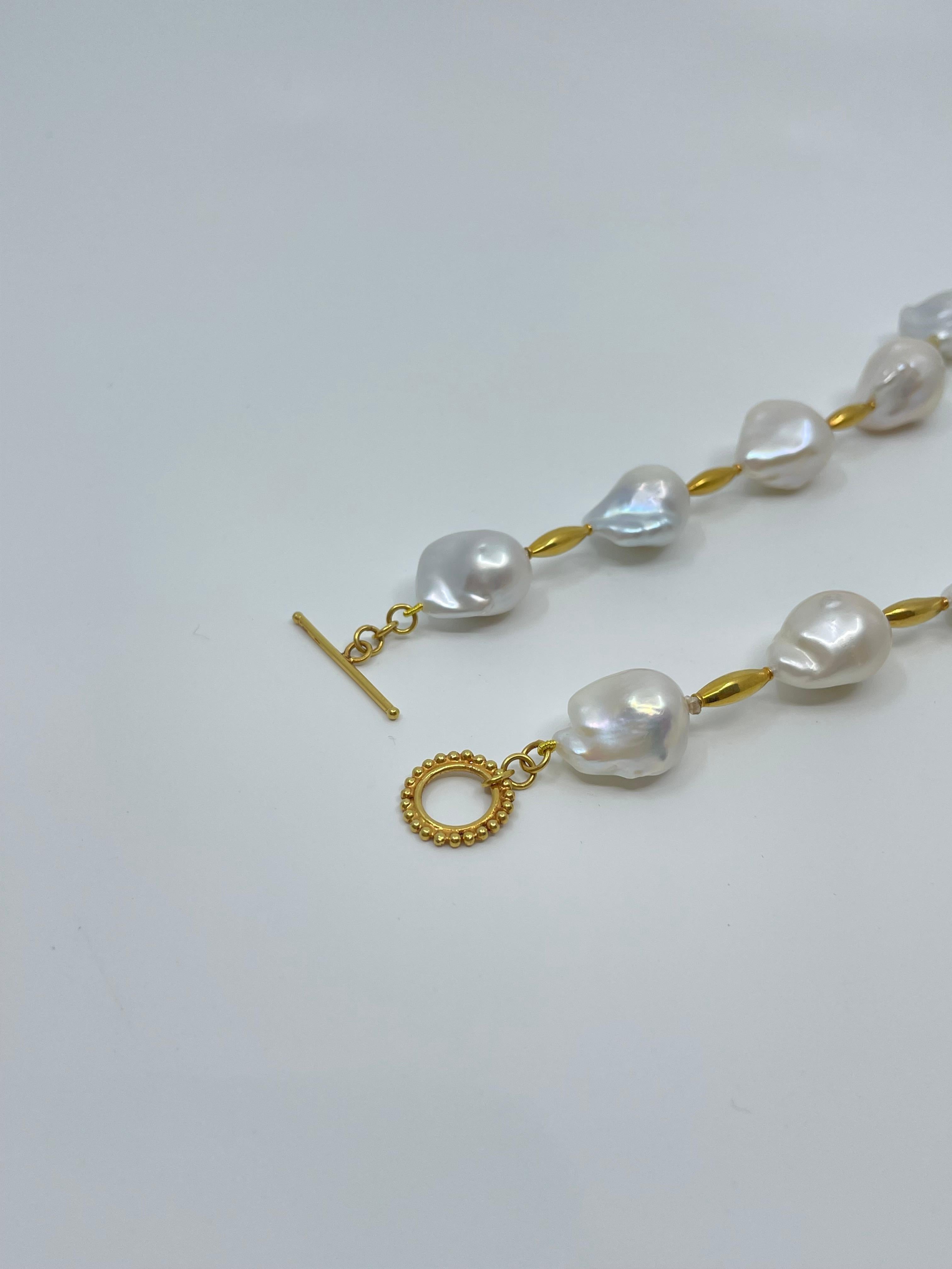 Baroque Pearl & 18K Gold Necklace For Sale 6