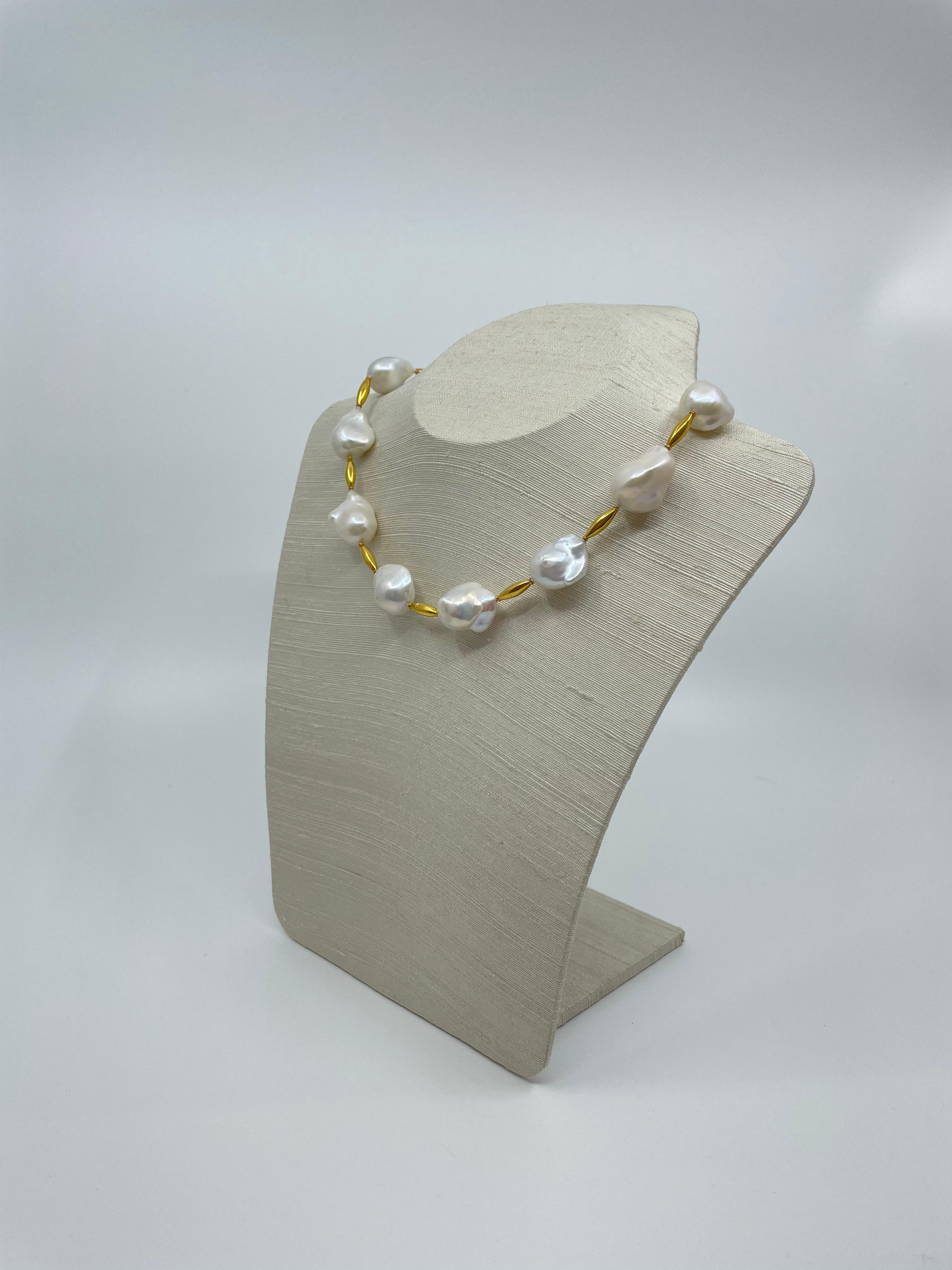 Uncut Baroque Pearl & 18K Gold Necklace For Sale